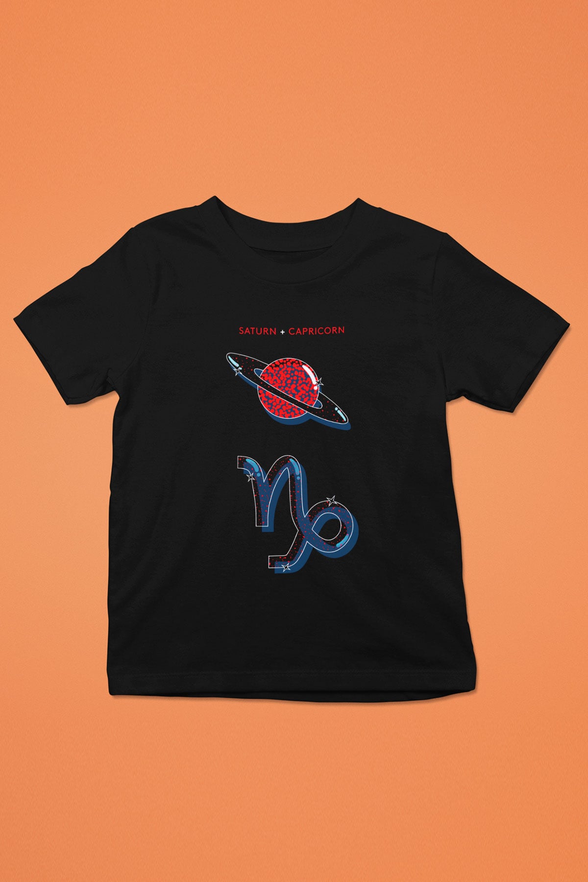Satürn Baskılı Siyah Unisex Çocuk Tişört