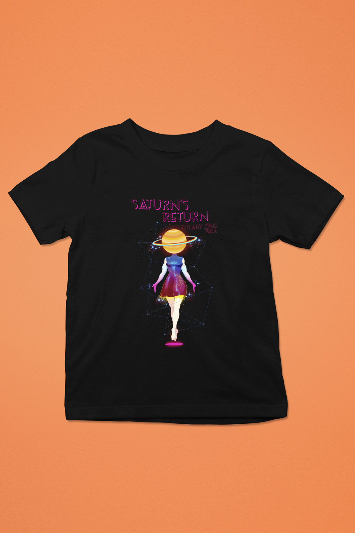 Satürn Baskılı Siyah Unisex Çocuk Tişört