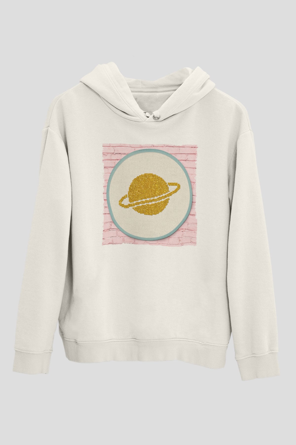 Satürn Beyaz Unisex Hoodie