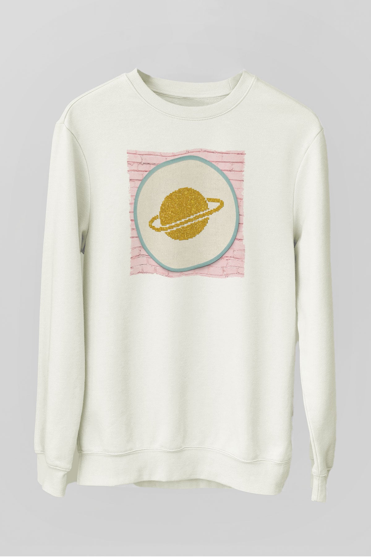 Satürn Beyaz Unisex Sweatshirt