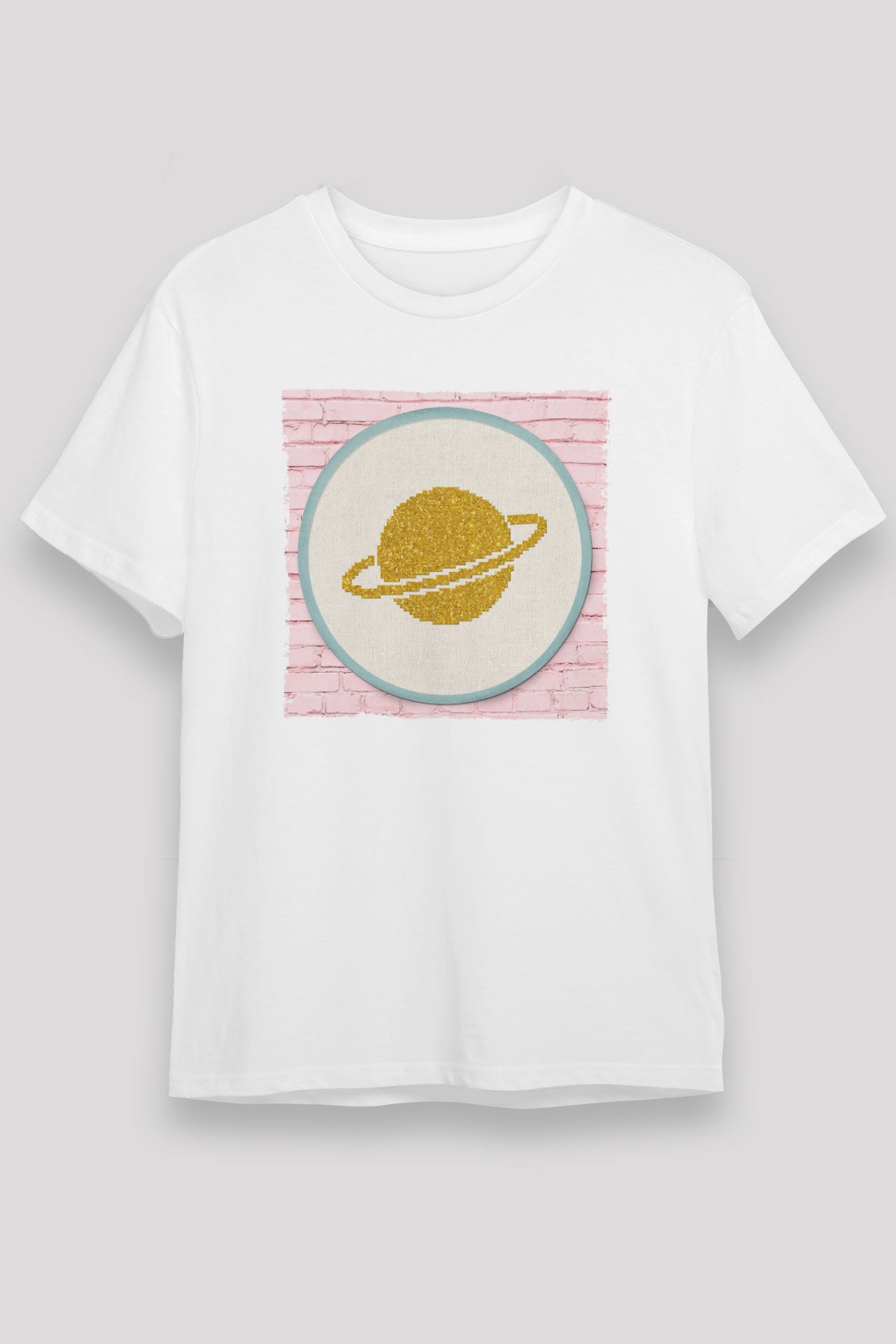 Satürn Beyaz Unisex Tişört T-Shirt - TişörtFabrikası