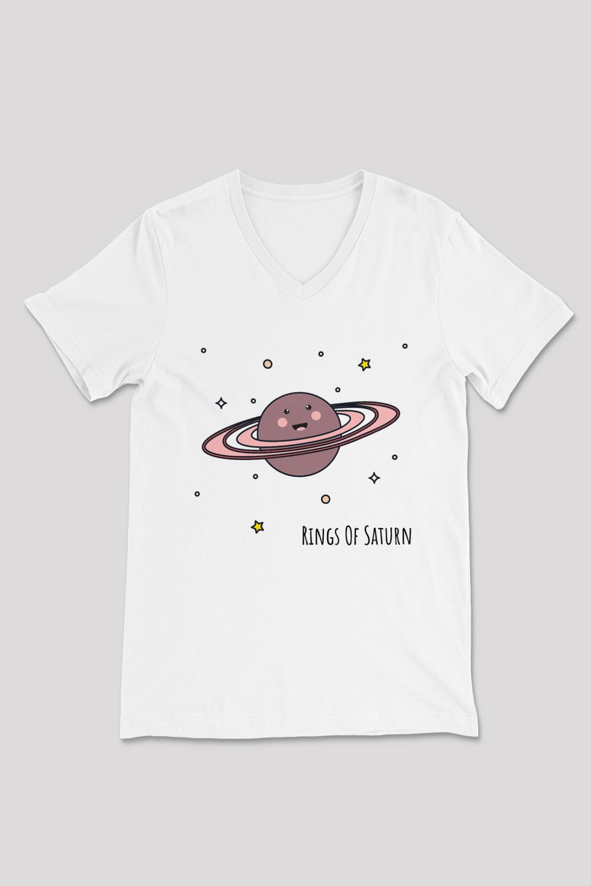 Satürn Beyaz Unisex V Yaka Tişört T-Shirt