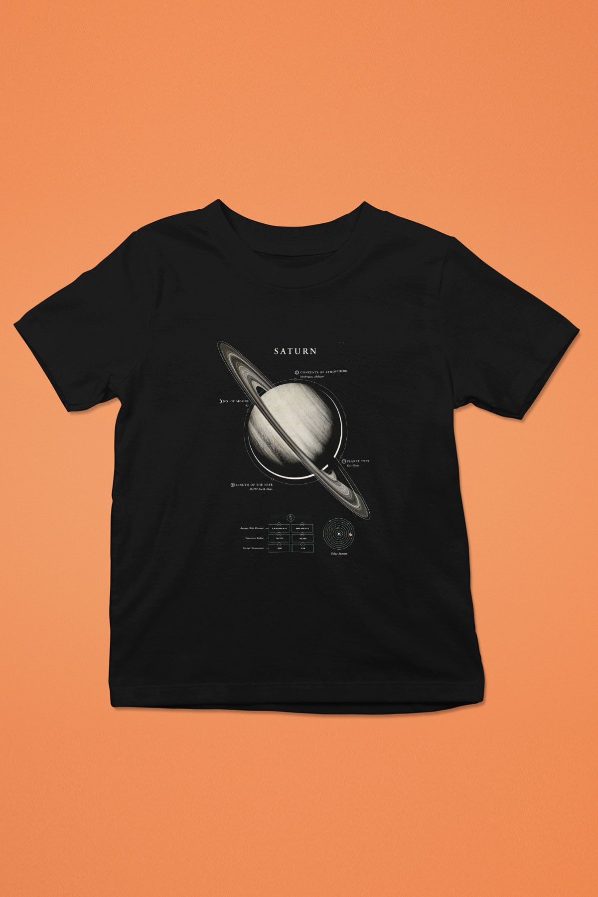 Satürn Fiziksel Özellikleri Baskılı Unisex Siyah Çocuk Tişörtü - Tshirt