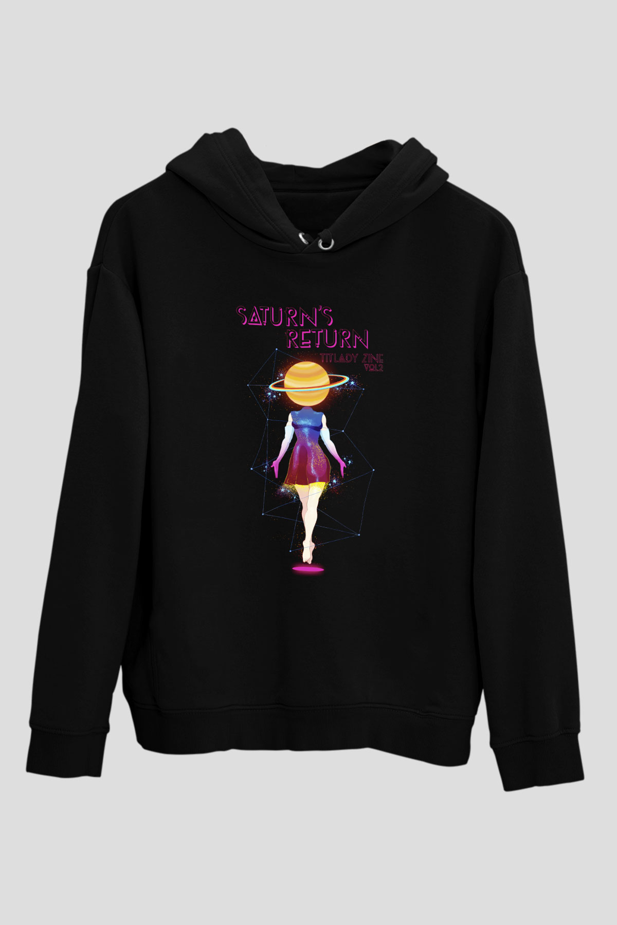 Satürn Siyah Unisex Hoodie