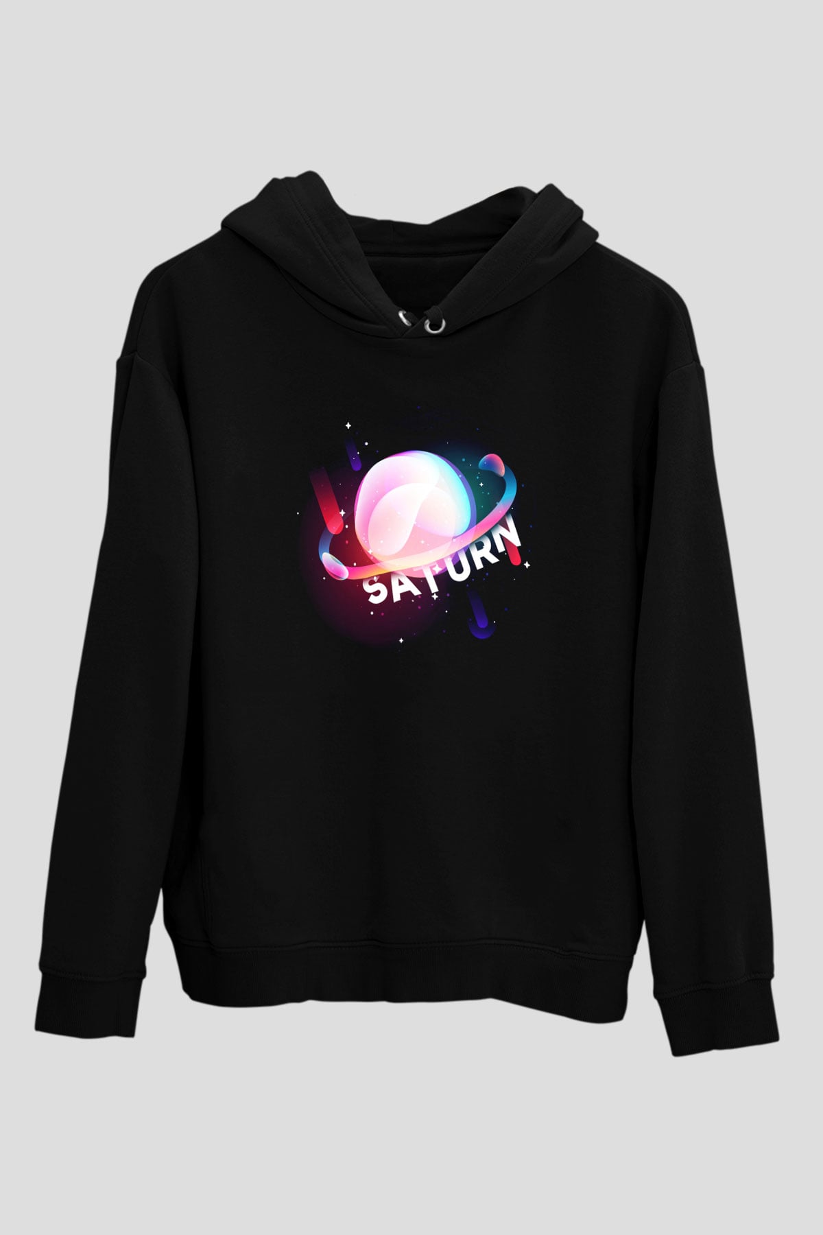 Satürn Siyah Unisex Hoodie