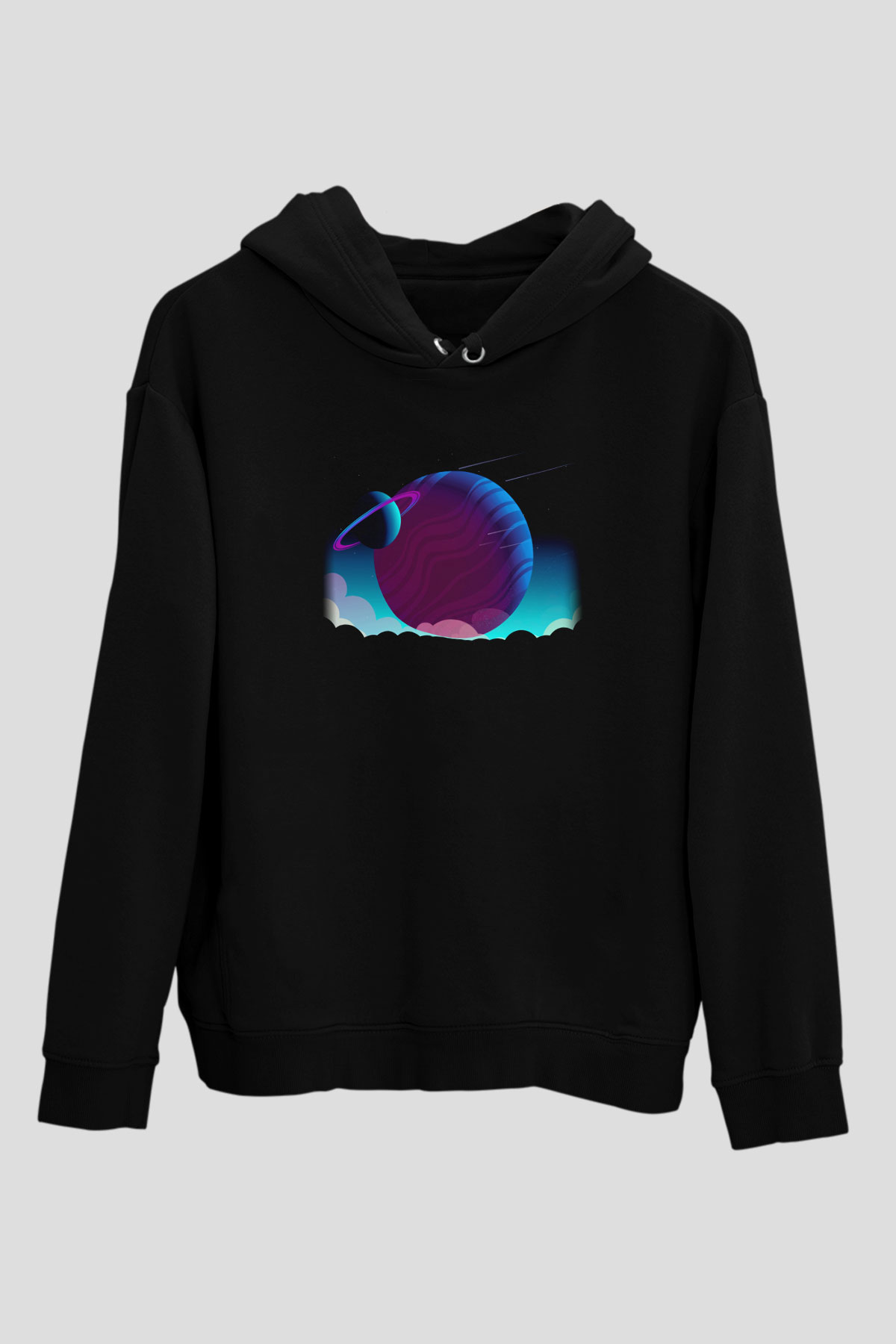 Satürn Siyah Unisex Hoodie