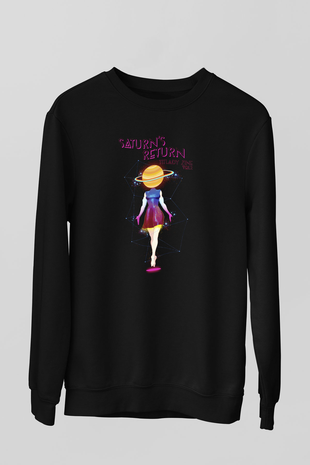 Satürn Siyah Unisex Sweatshirt