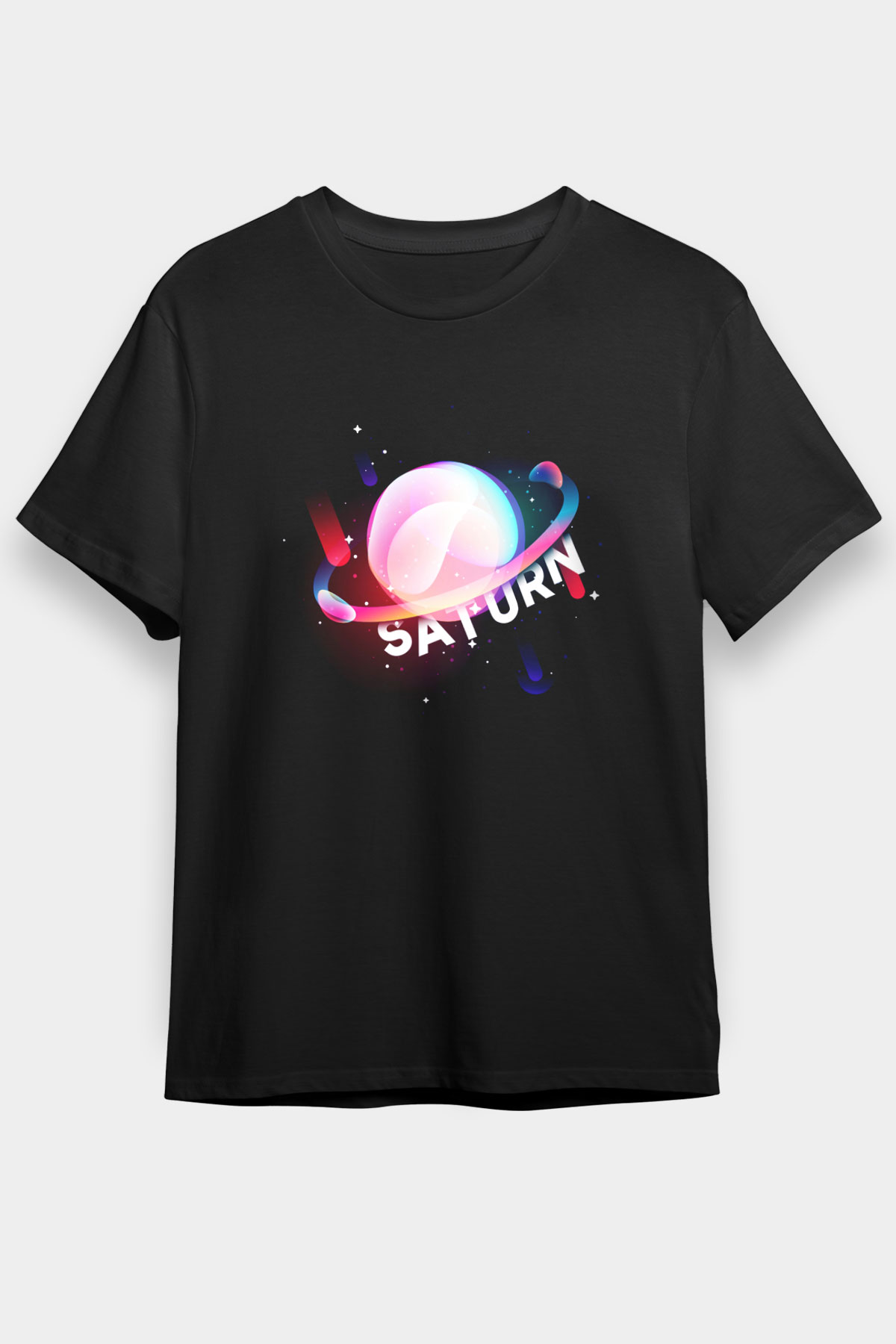 Satürn Siyah Unisex Tişört T-Shirt - TişörtFabrikası