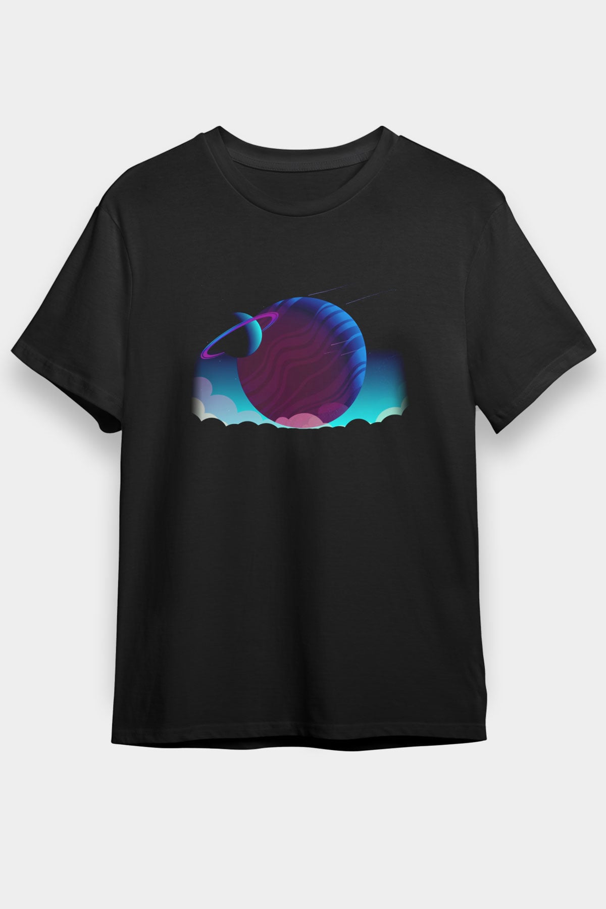 Satürn Siyah Unisex Tişört T-Shirt - TişörtFabrikası