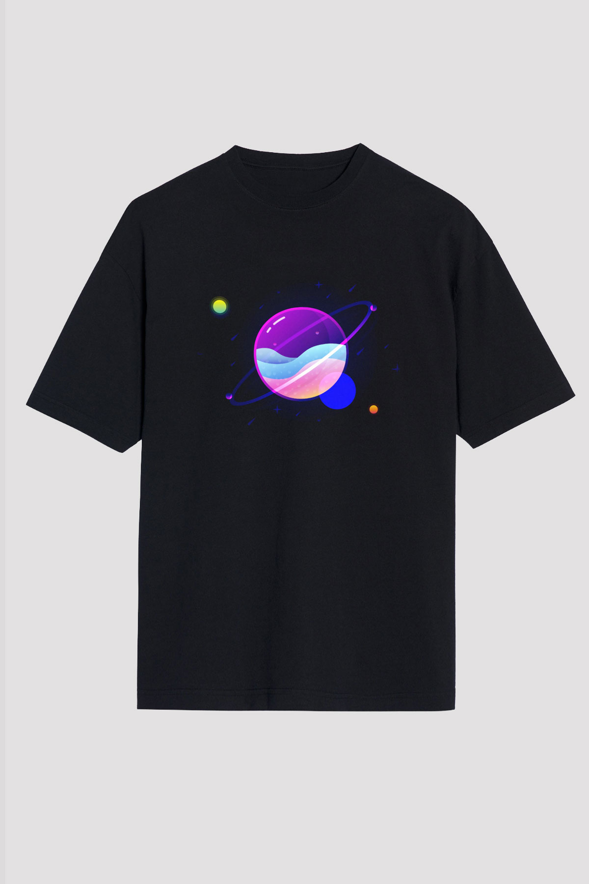 Satürn Siyah Unisex Tişört T-Shirt - TişörtFabrikası