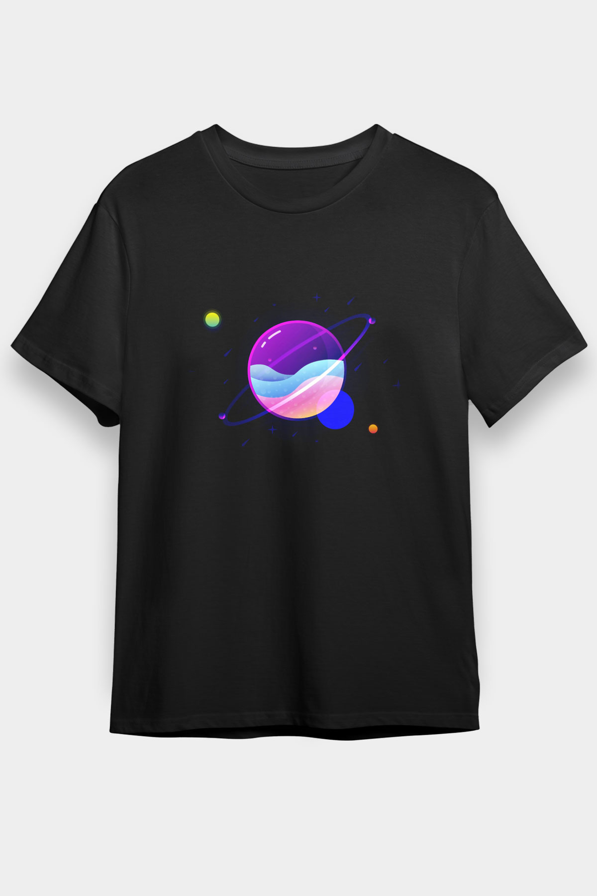 Satürn Siyah Unisex Tişört T-Shirt - TişörtFabrikası