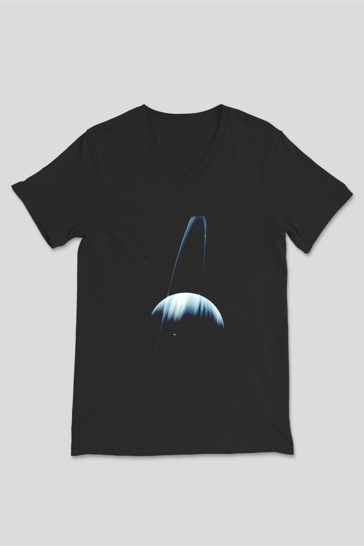 Satürn Siyah Unisex V Yaka Tişört T-Shirt