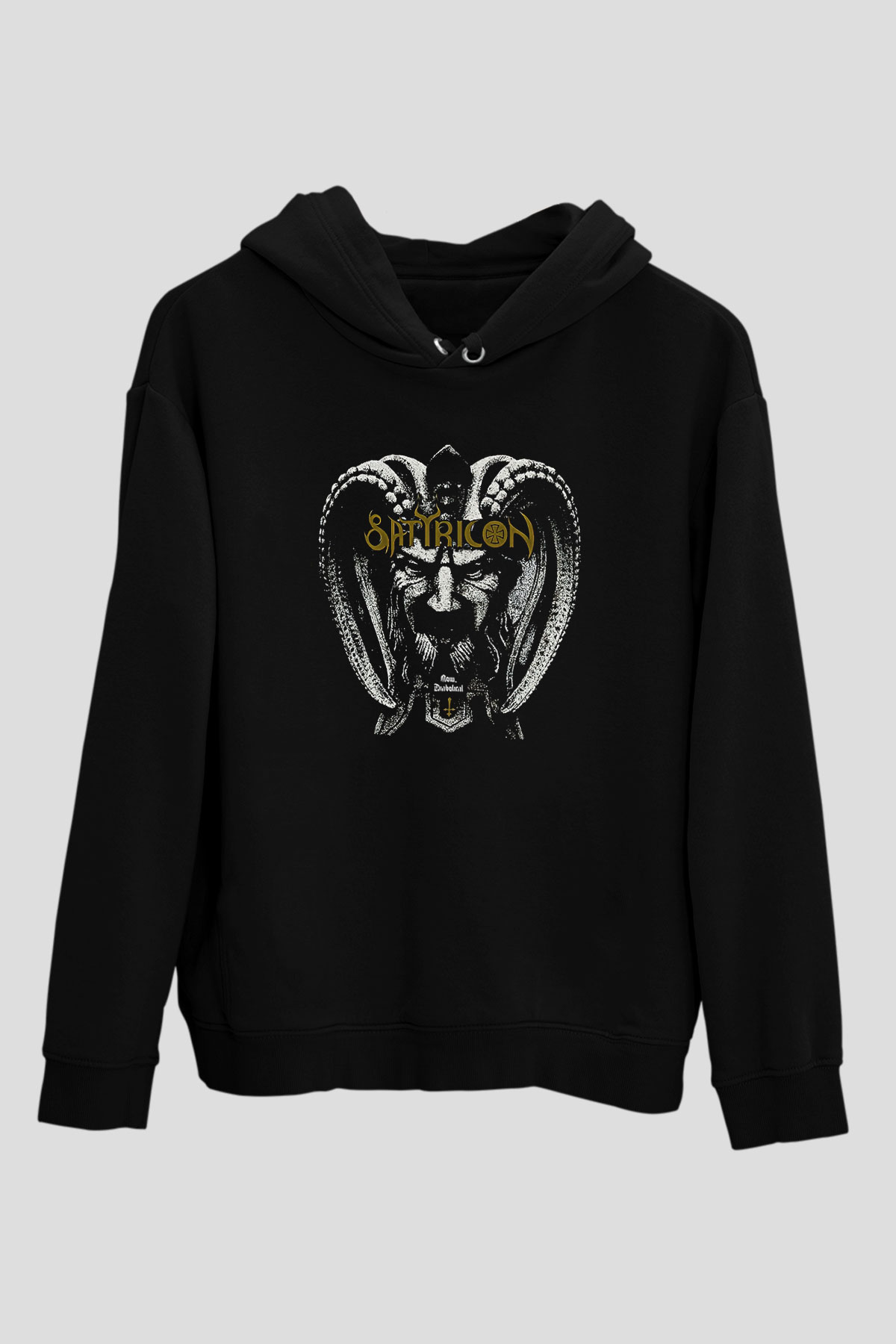 Satyricon Baskılı Unisex Siyah Kapüşonlu Sweatshirt
