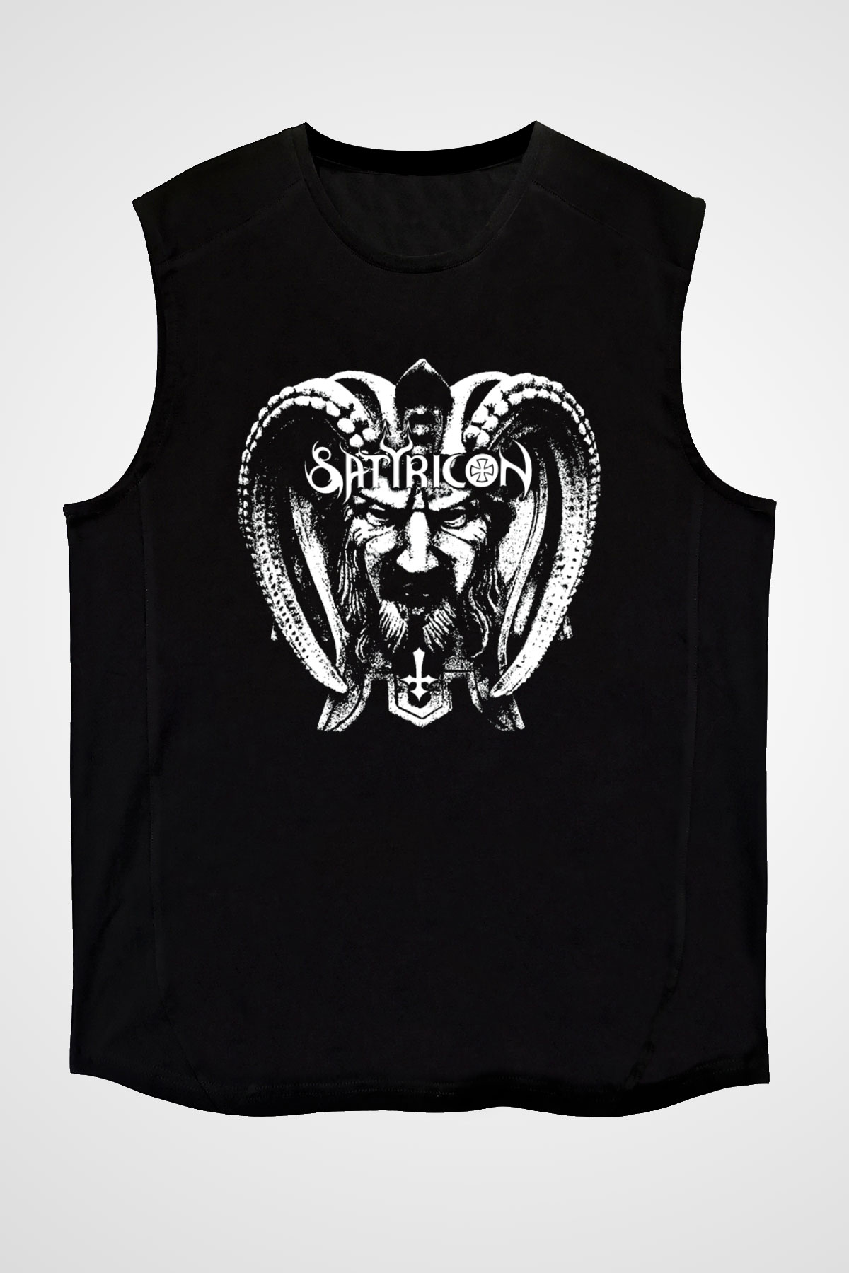 Satyricon Baskılı Unisex Siyah Kolsuz Tişört - Tshirt