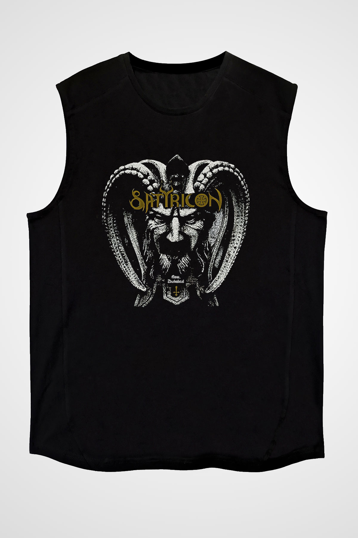 Satyricon Baskılı Unisex Siyah Kolsuz Tişört - Tshirt