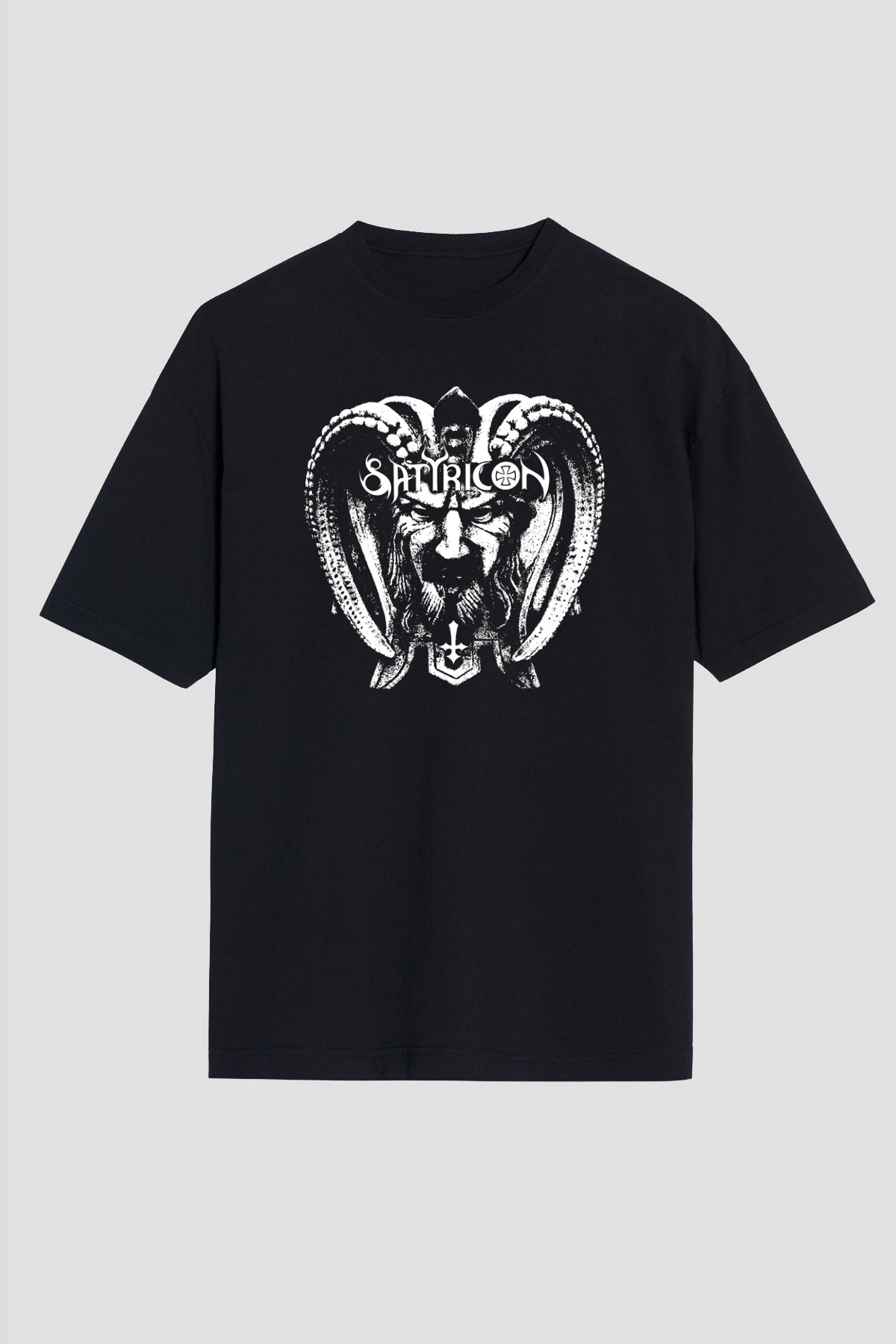 Satyricon Baskılı Unisex Siyah Oversize Tişört - Tshirt