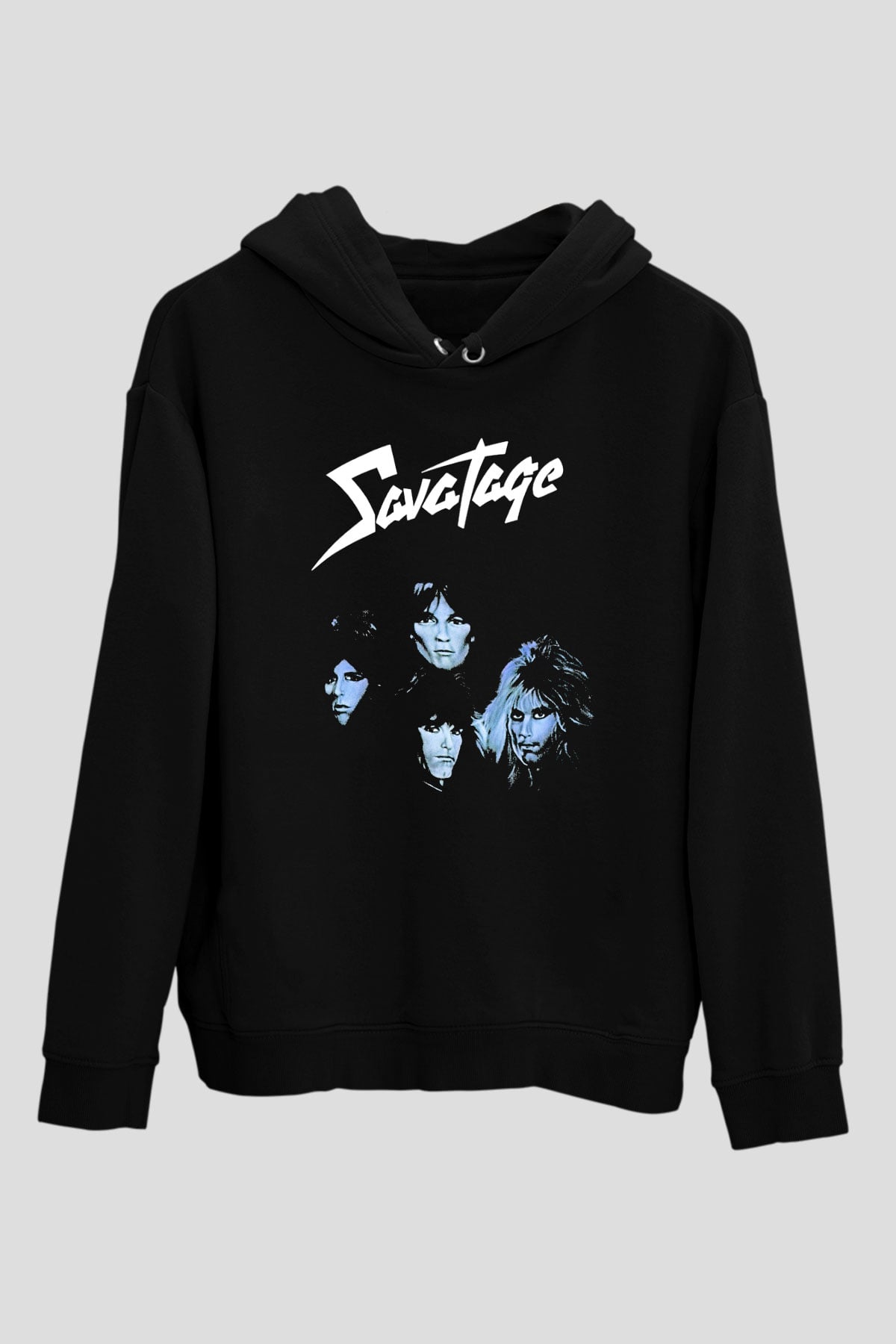 Savatage Baskılı Unisex Siyah Kapüşonlu Sweatshirt