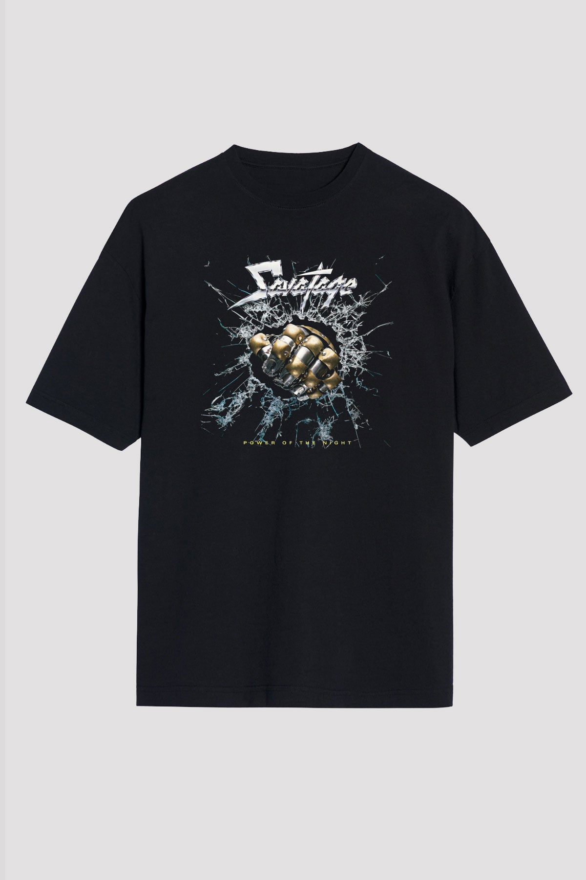 Savatage Baskılı Unisex Siyah Oversize Tişört - Tshirt