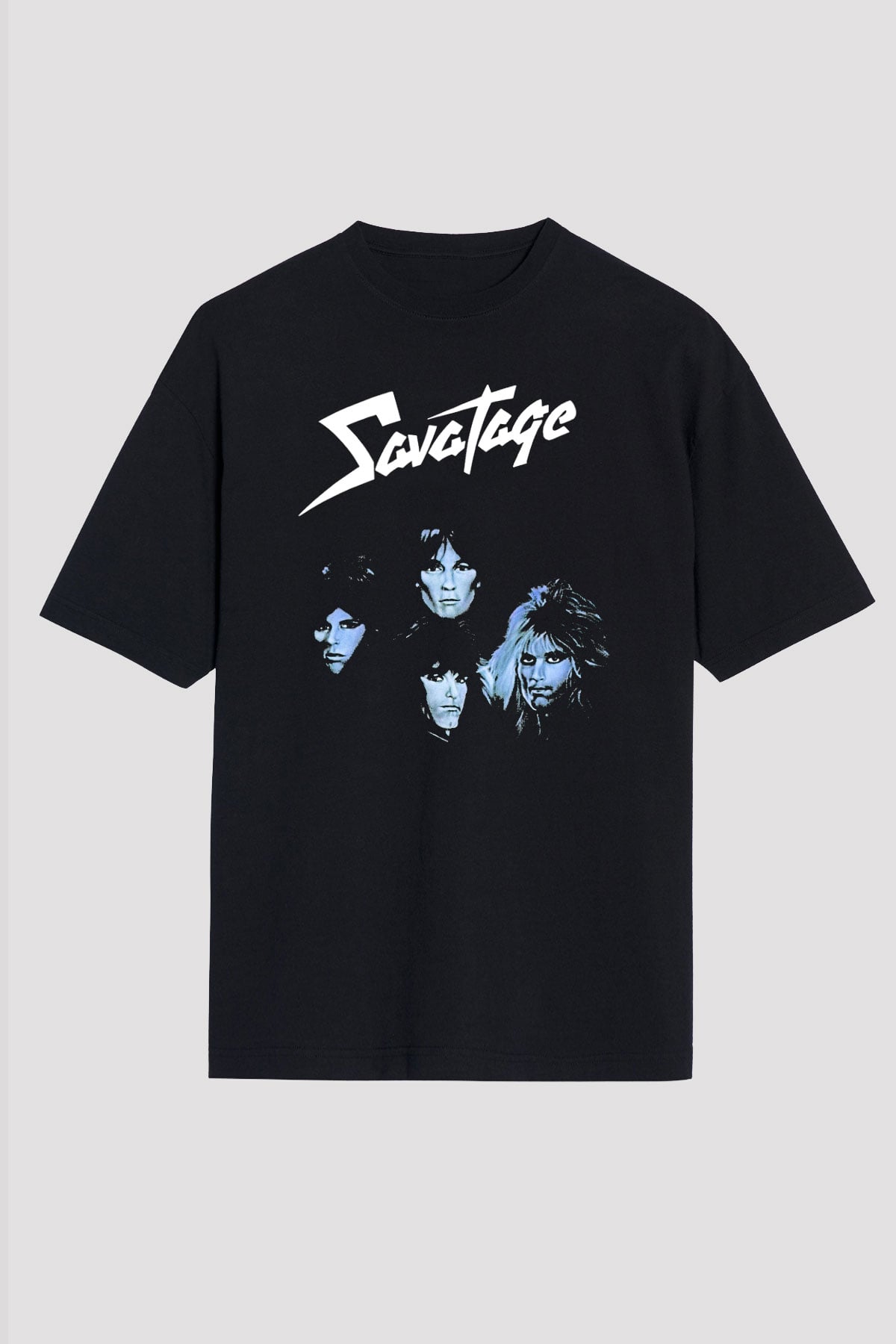 Savatage Baskılı Unisex Siyah Oversize Tişört - Tshirt