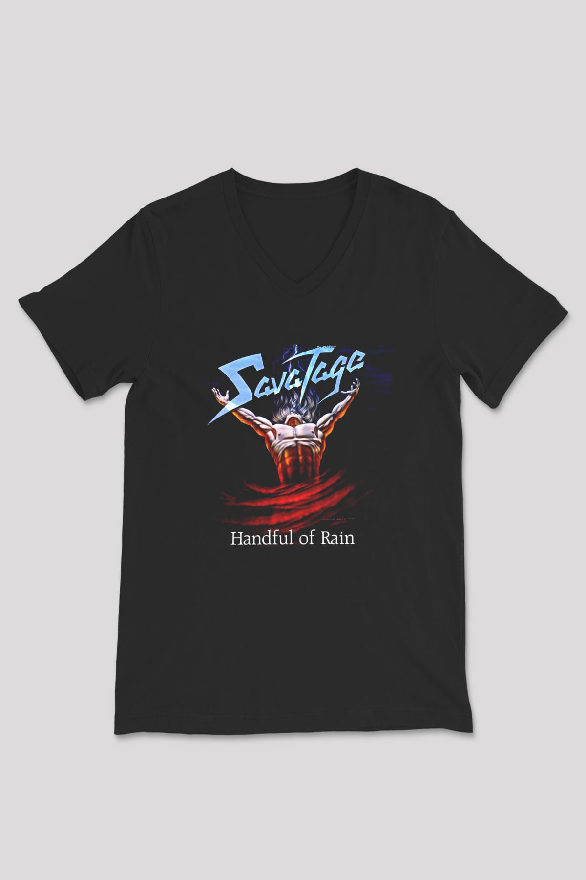 Savatage Baskılı Unisex Siyah V Yaka Tişört - Tshirt