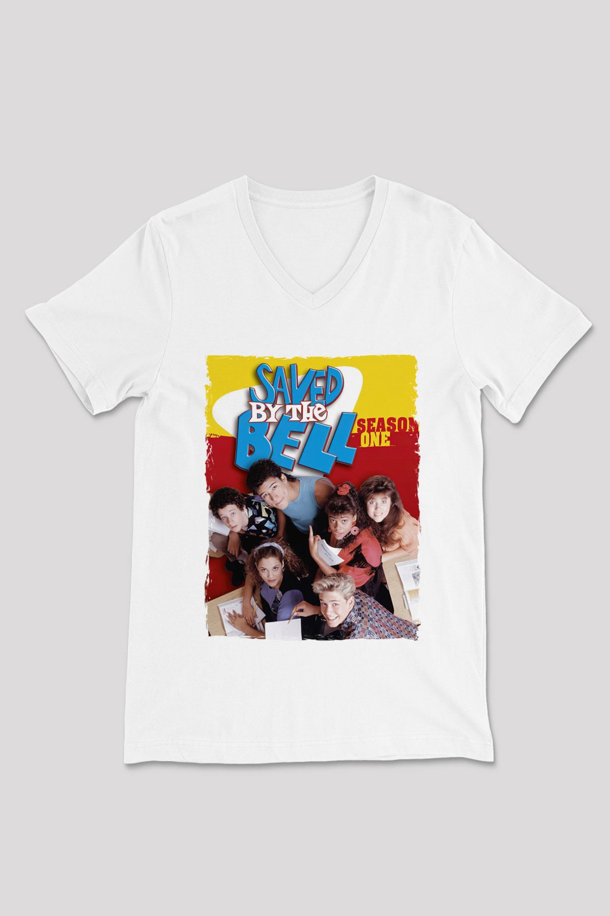 Saved by the Bell Beyaz Unisex V Yaka Tişört