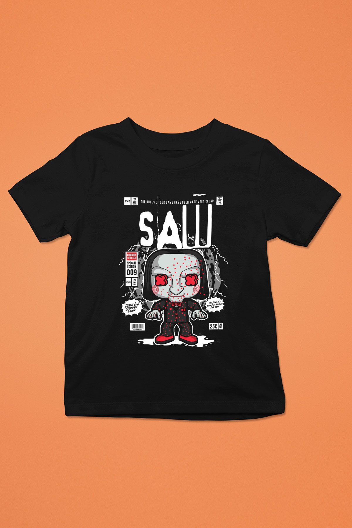 Saw Billy Baskılı Unisex Siyah Çocuk Tişört