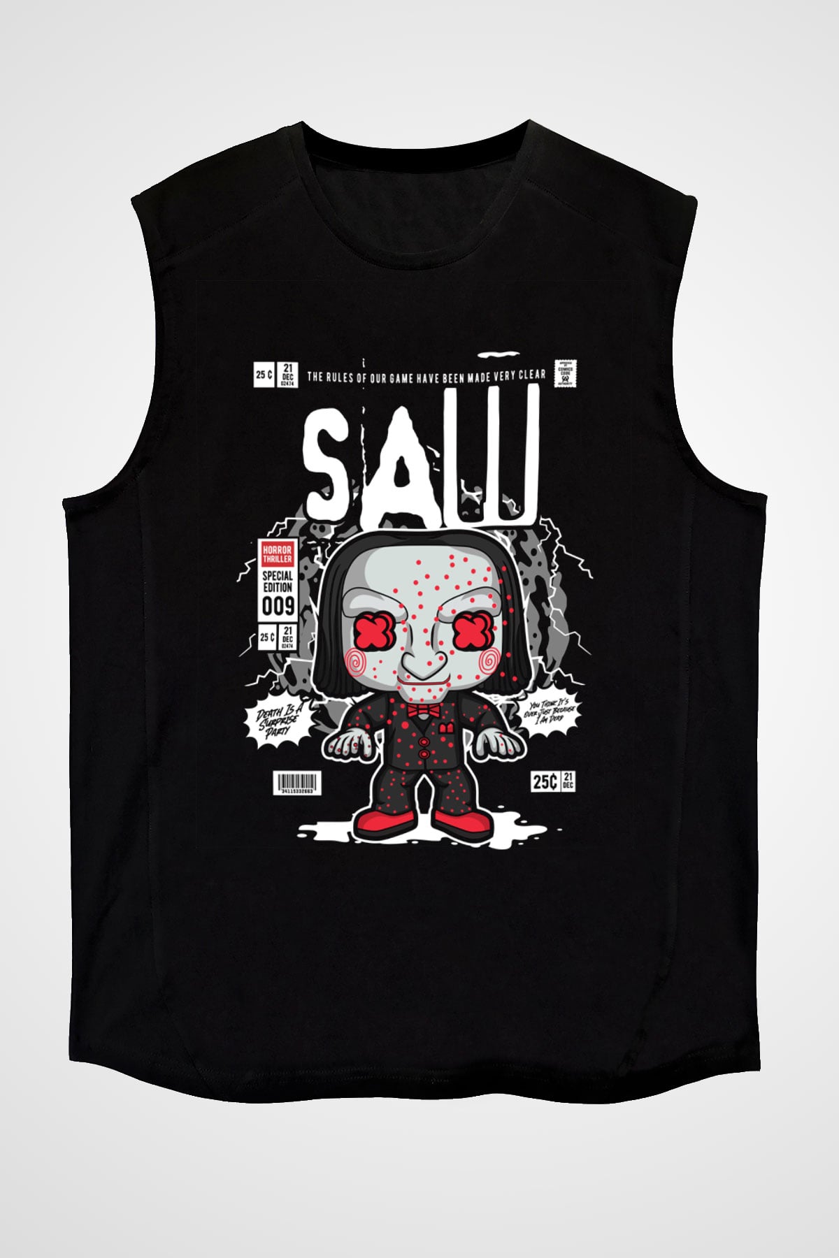 Saw Billy Baskılı Unisex Siyah Kolsuz Tişört