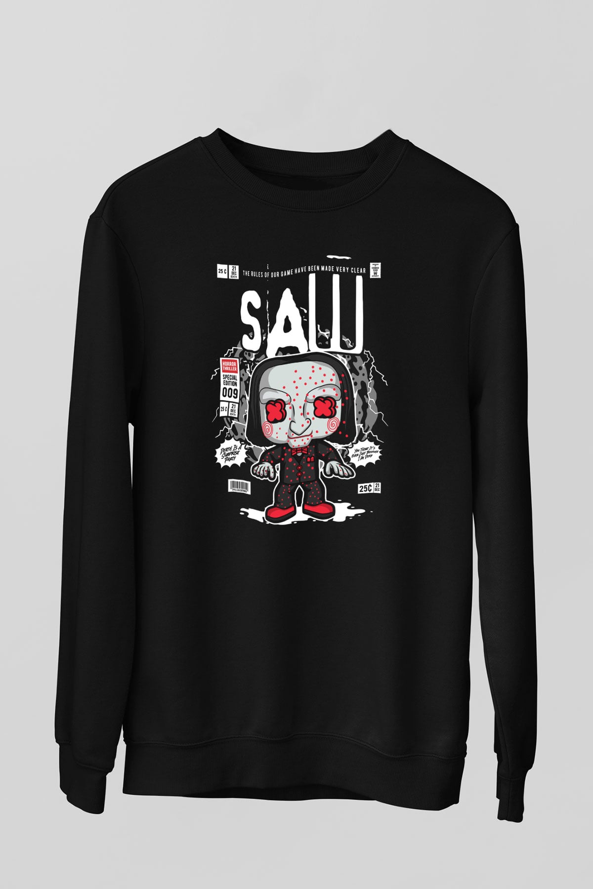 Saw Billy Baskılı Unisex Siyah Sweatshirt