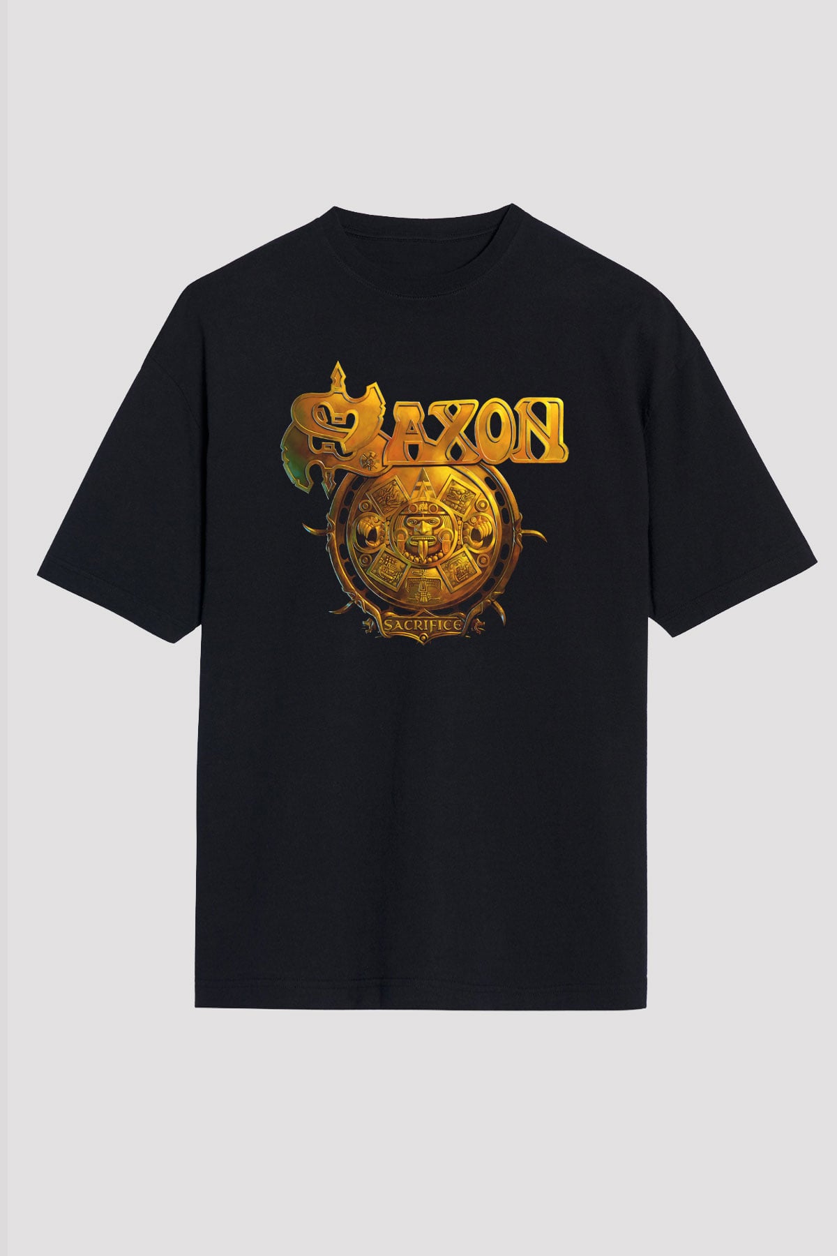Saxon Siyah Unisex Oversize Tişört T-Shirt