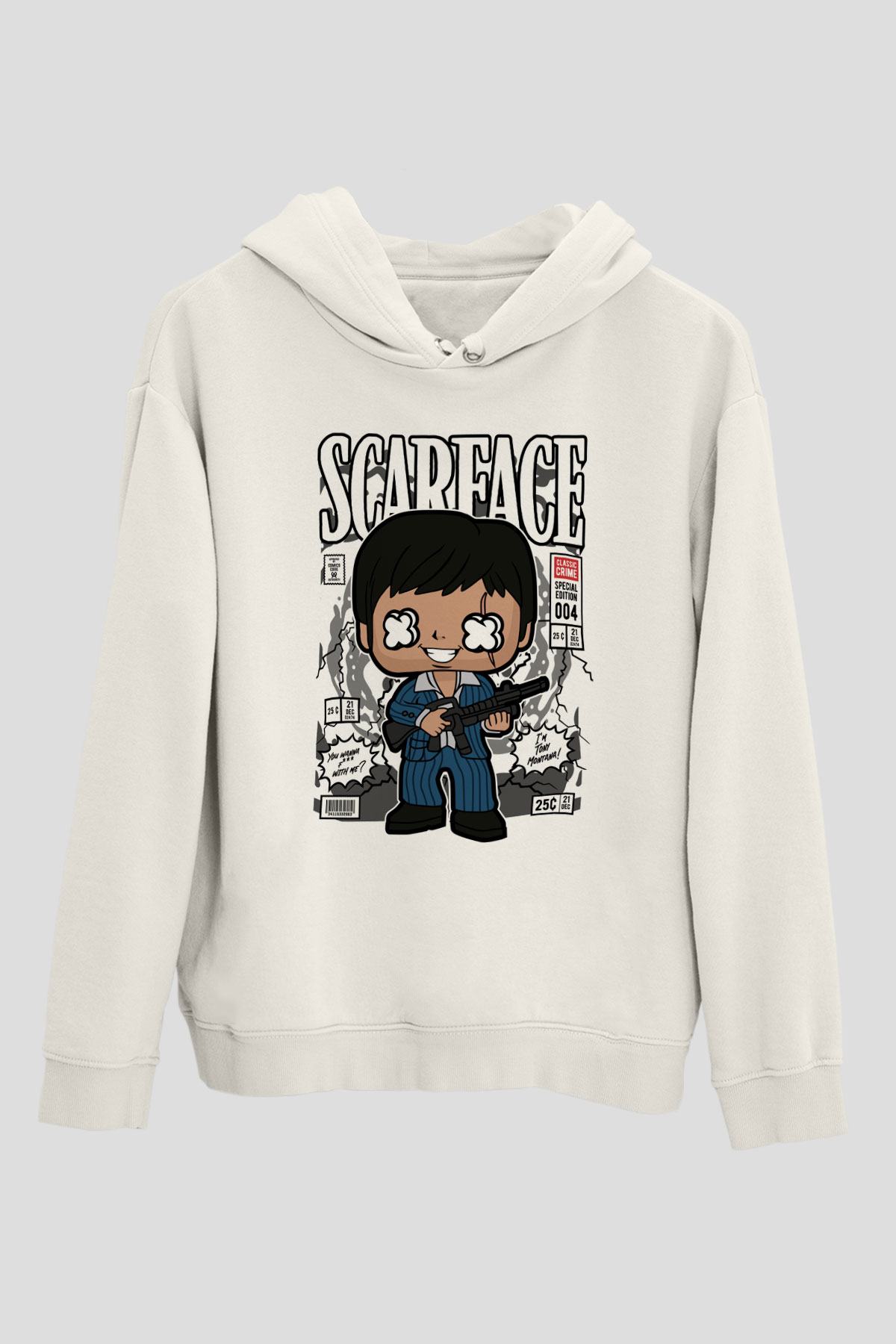 Scarface Baskılı Unisex Beyaz Hoodie