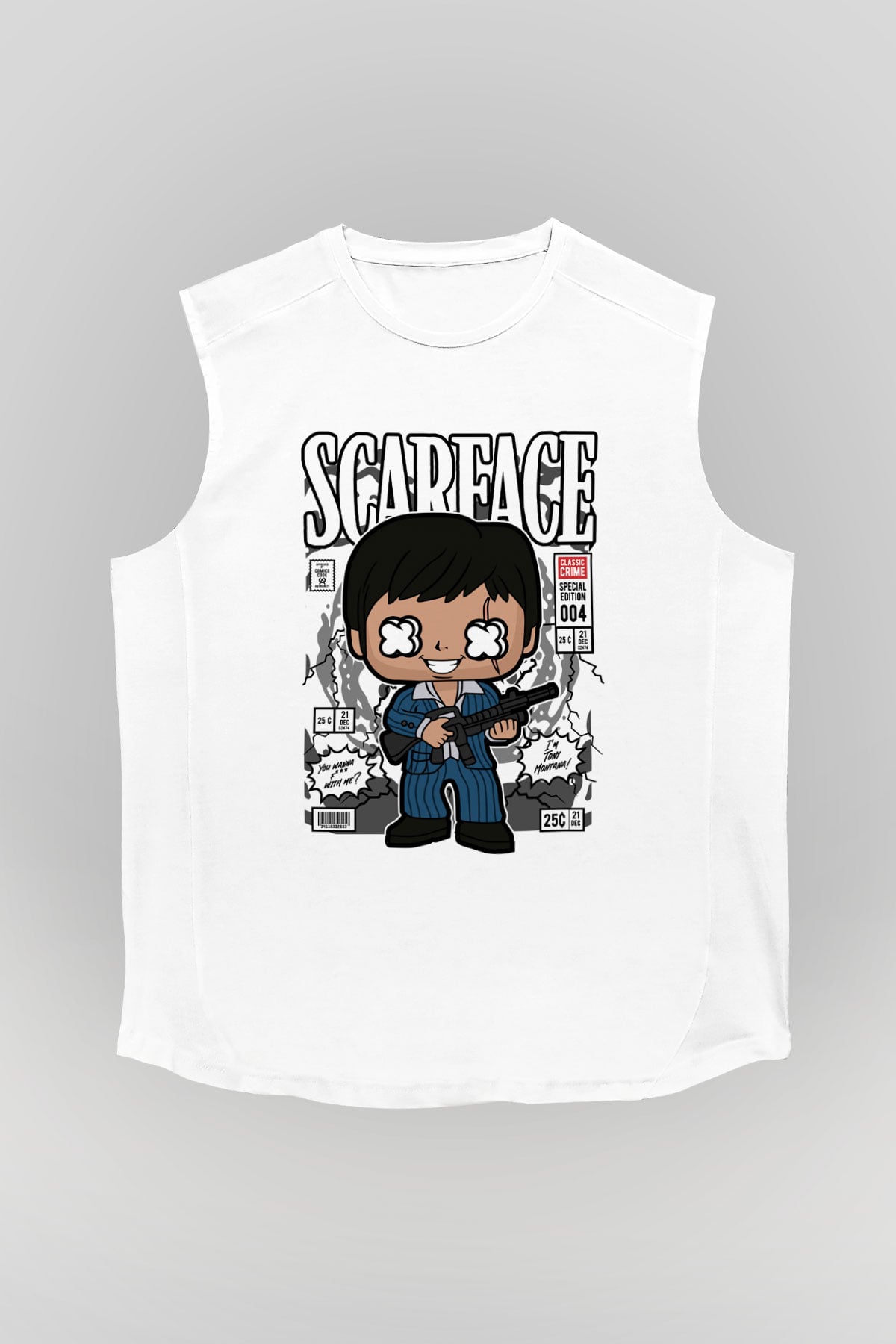 Scarface Baskılı Unisex Beyaz Kolsuz Tişört