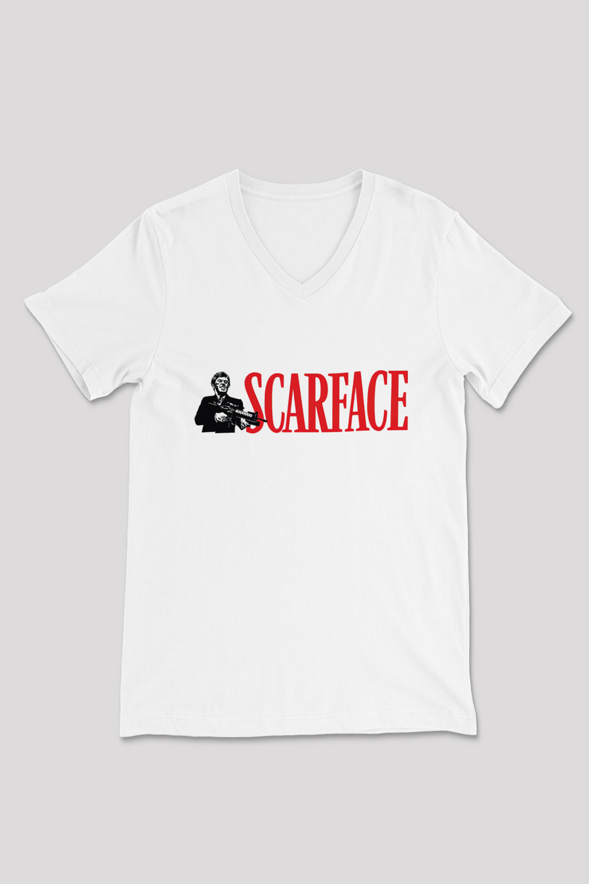 Scarface Beyaz Unisex V Yaka Tişört T-Shirt
