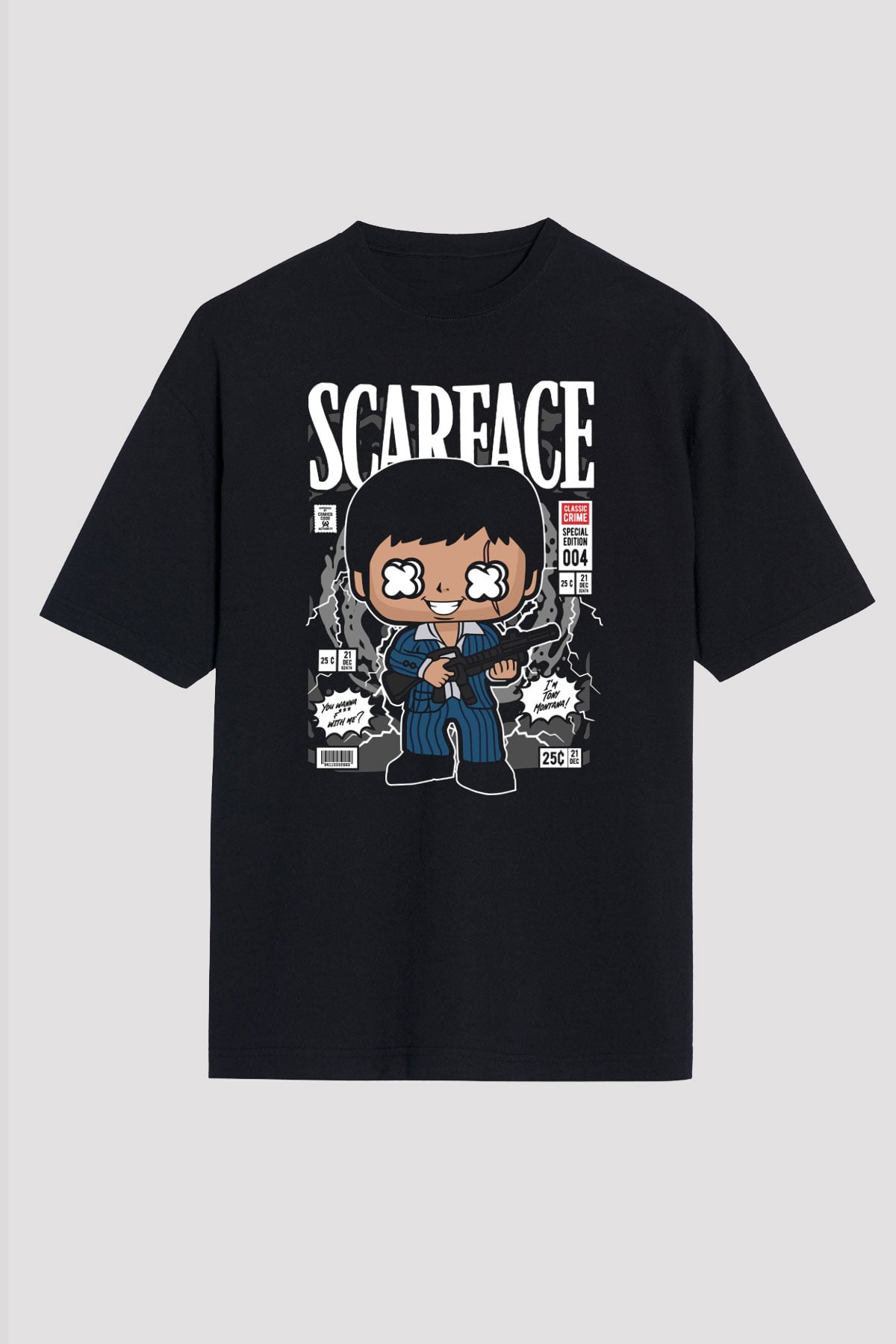 Scarface Tony Montana Baskılı Unisex Siyah Oversize Tişört
