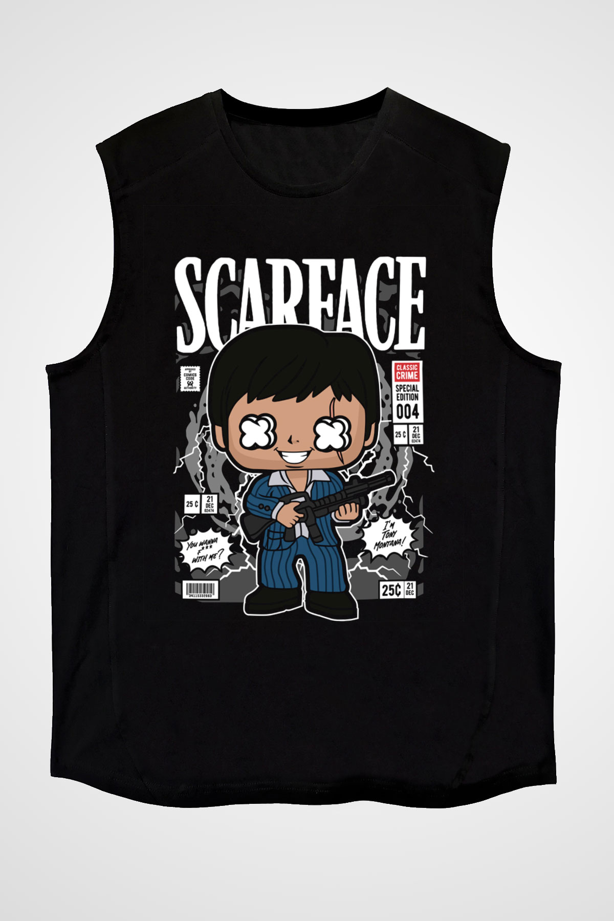Scarface Tony Montana Baskılı Unisex Siyah Kolsuz Tişört