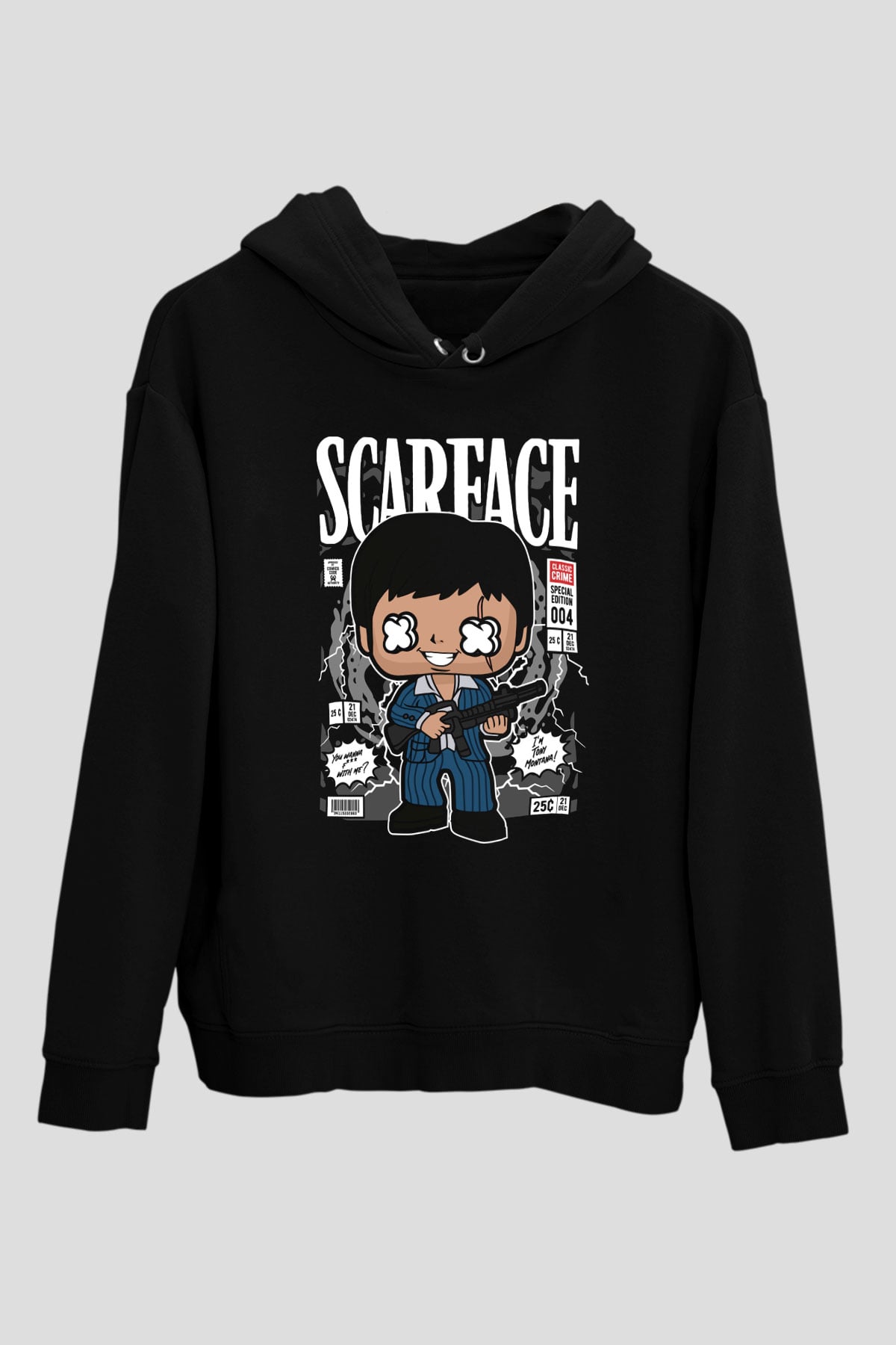 Scarface Tony Montana Baskılı Unisex Siyah Hoodie