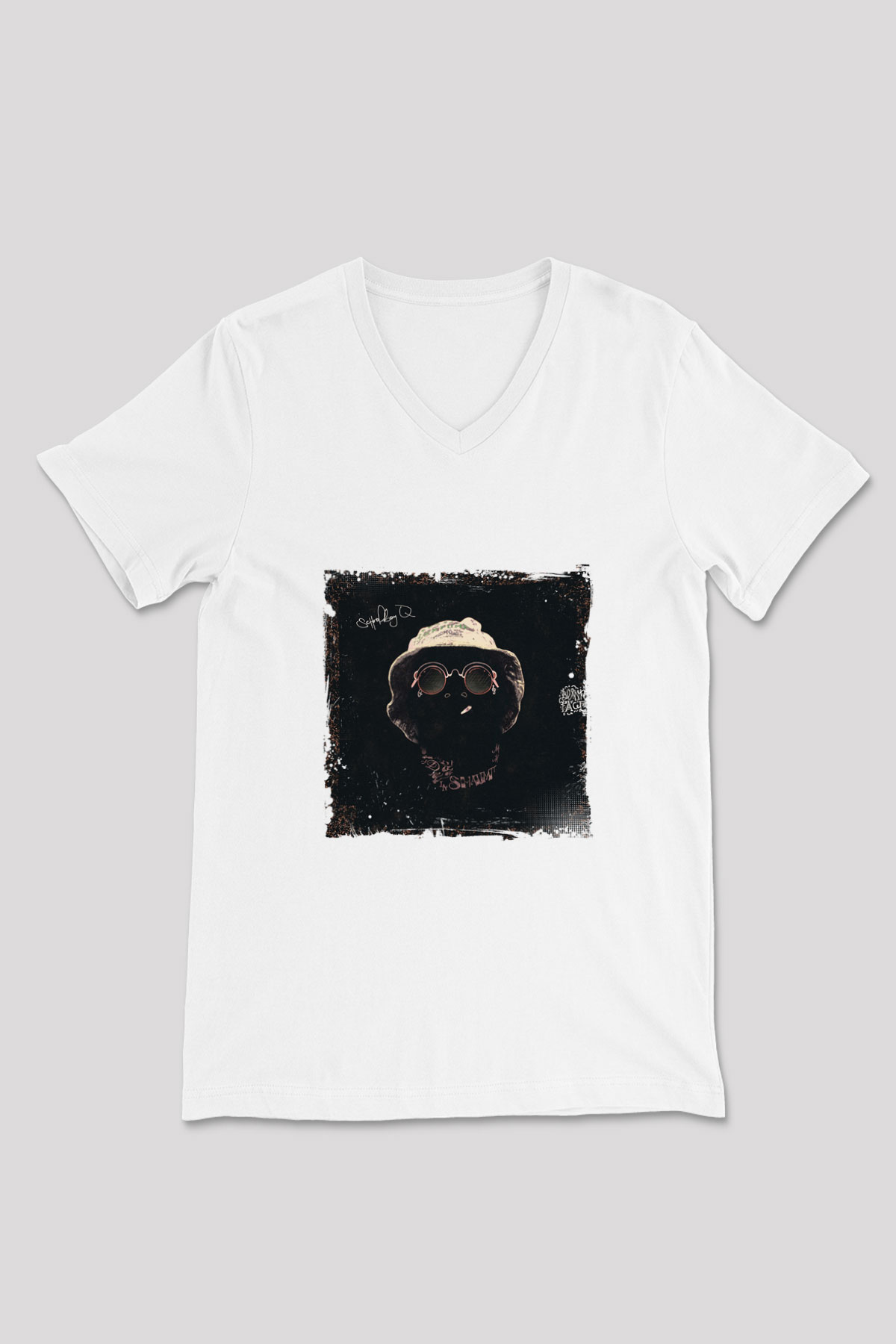 Schoolboy Q Baskılı Beyaz V Yaka Unisex Tişört