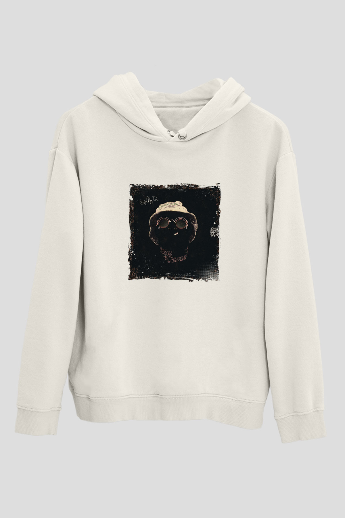 Schoolboy Q Baskılı Unisex Beyaz Kapüşonlu Sweatshirt