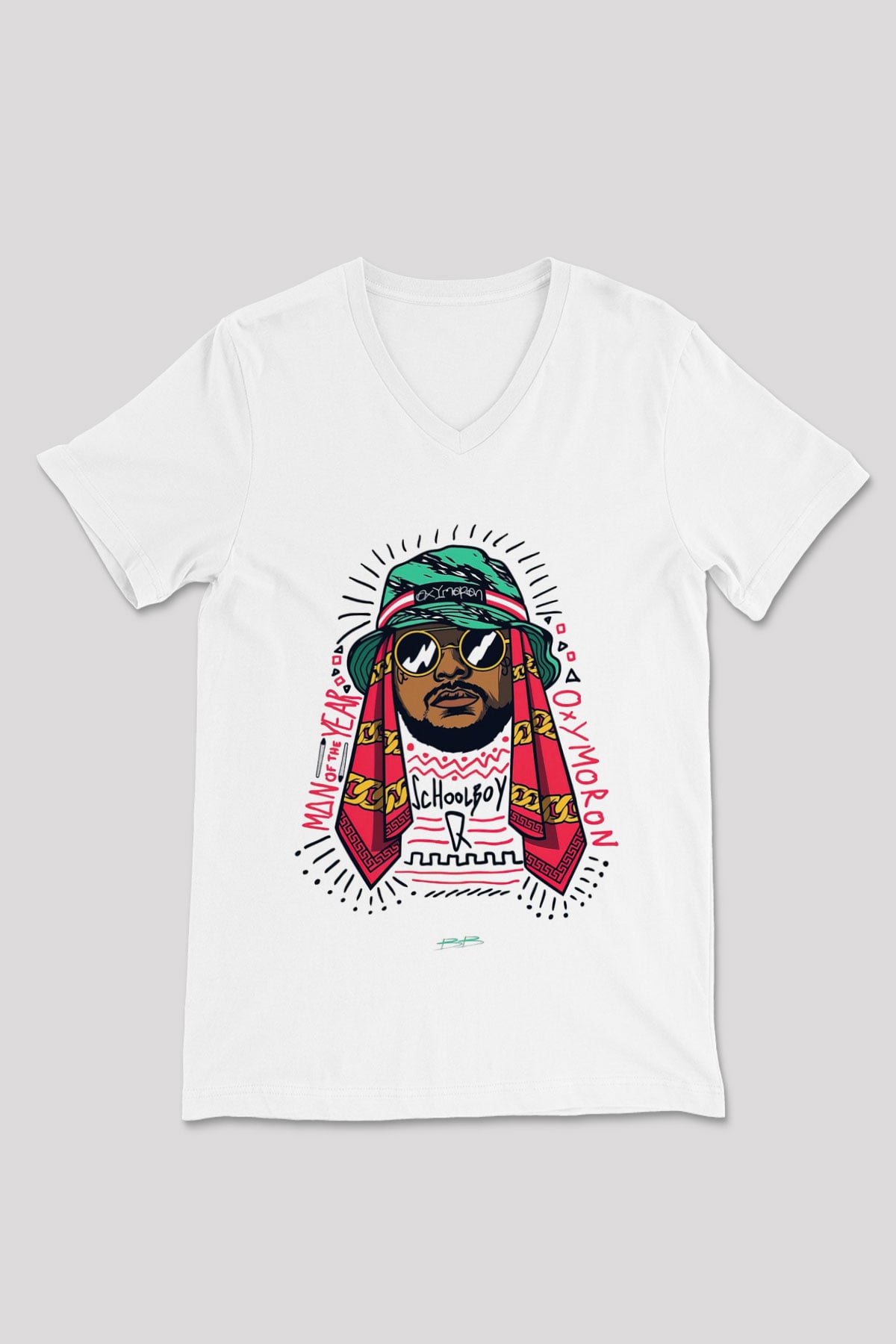 Schoolboy Q Beyaz Unisex V Yaka Tişört T-Shirt