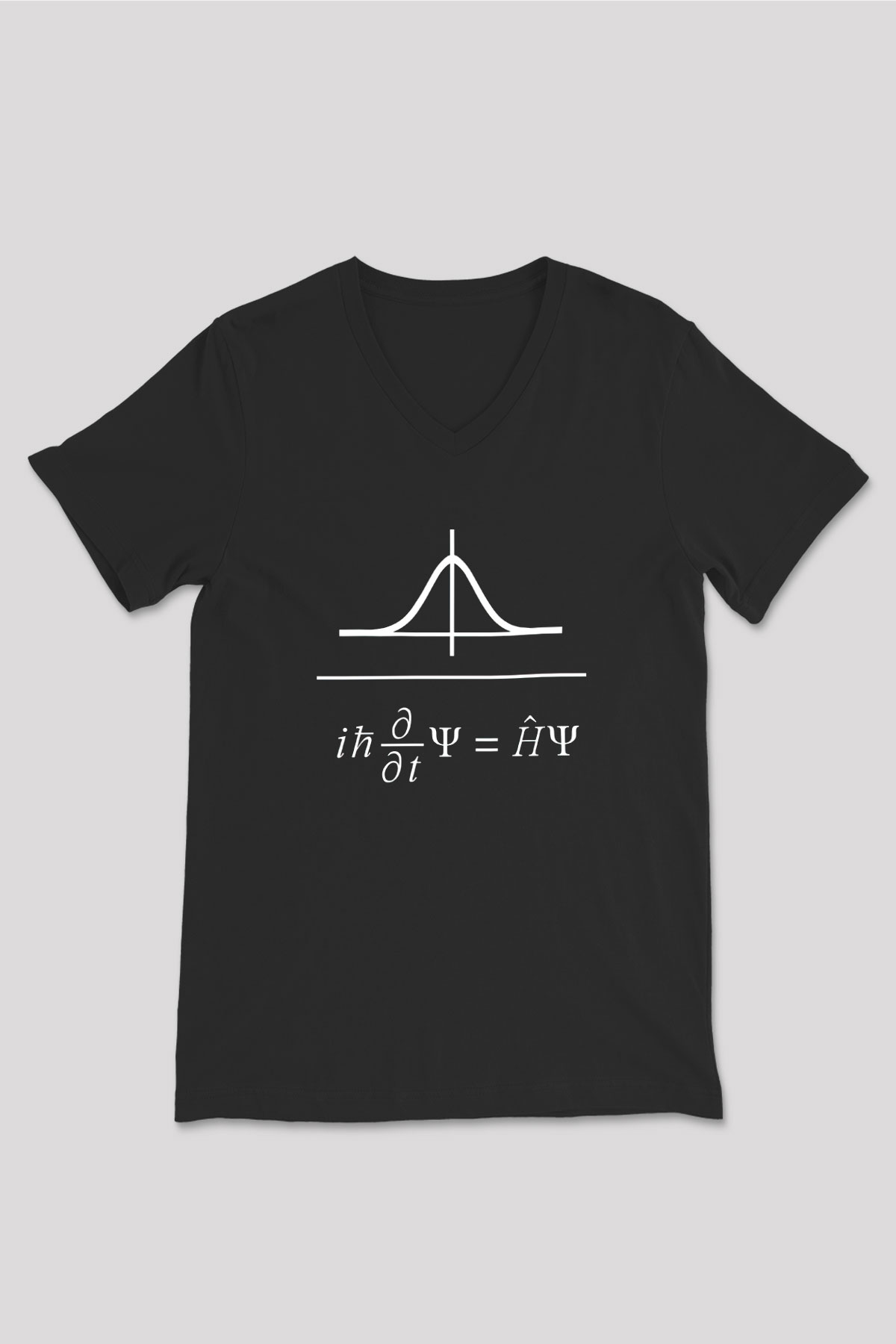 Schrödinger Dalga Denklemi Baskılı Unisex V Yaka Siyah Tİşört - Tshirt