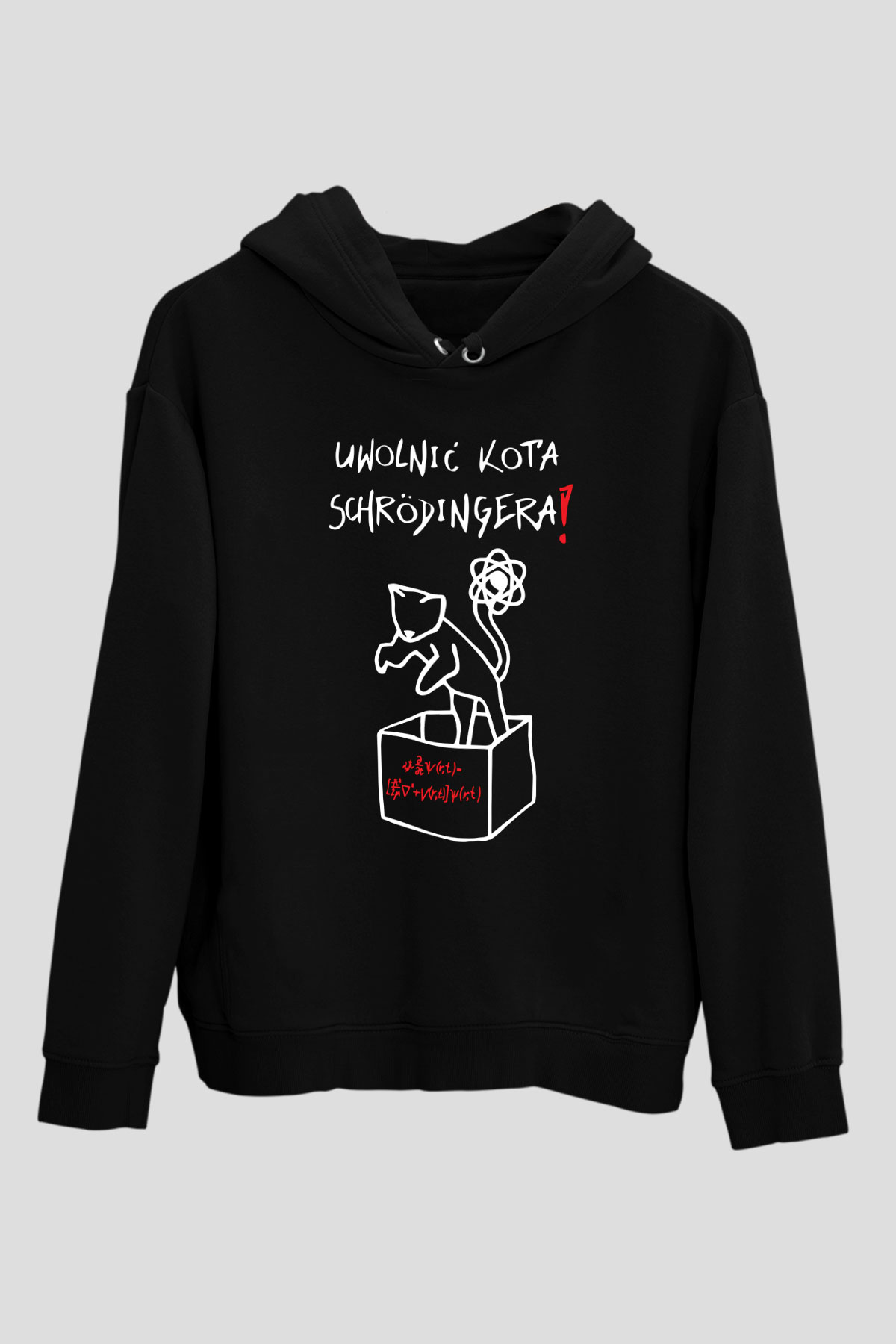 Schrödingerin Kedisi  Baskılı Unisex Siyah Hoodie