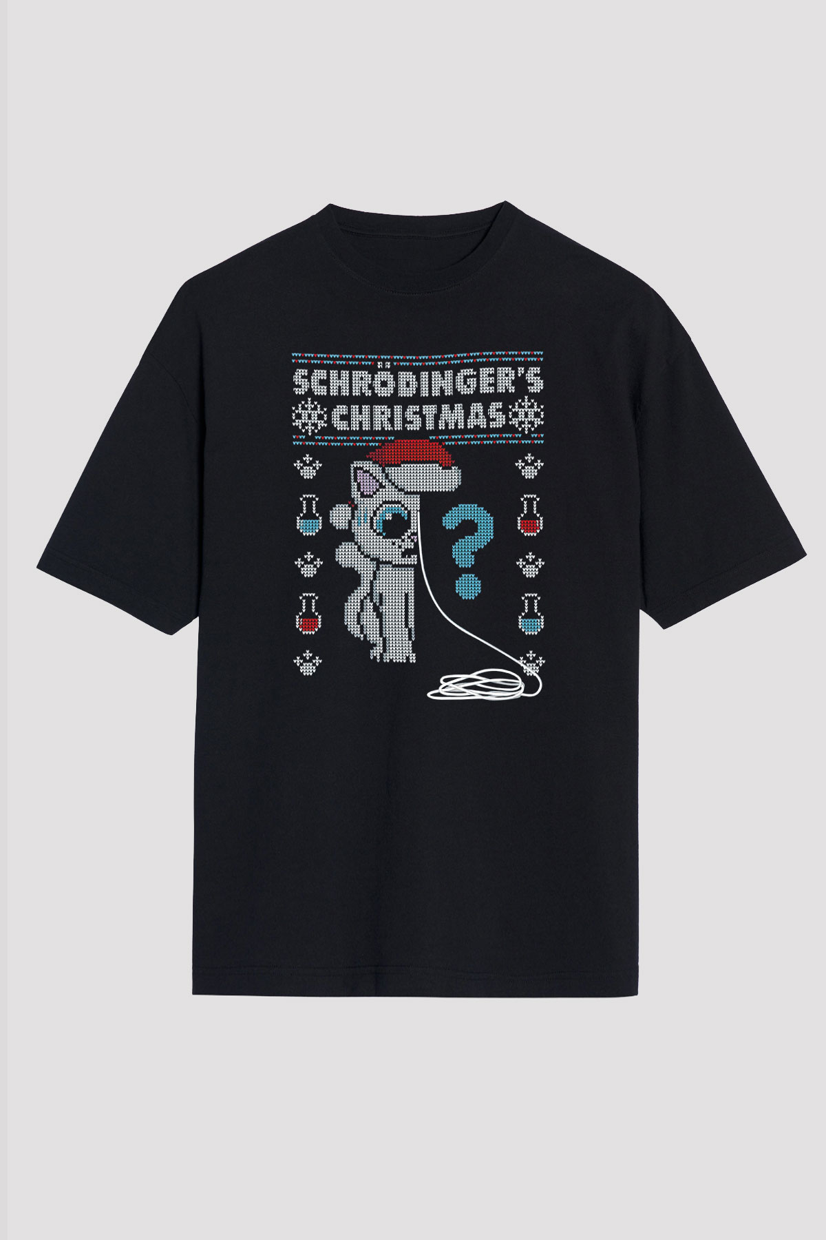 Schrödinger'in Kedisi Noel Baskılı Unisex Oversize Tişört - Tshirt