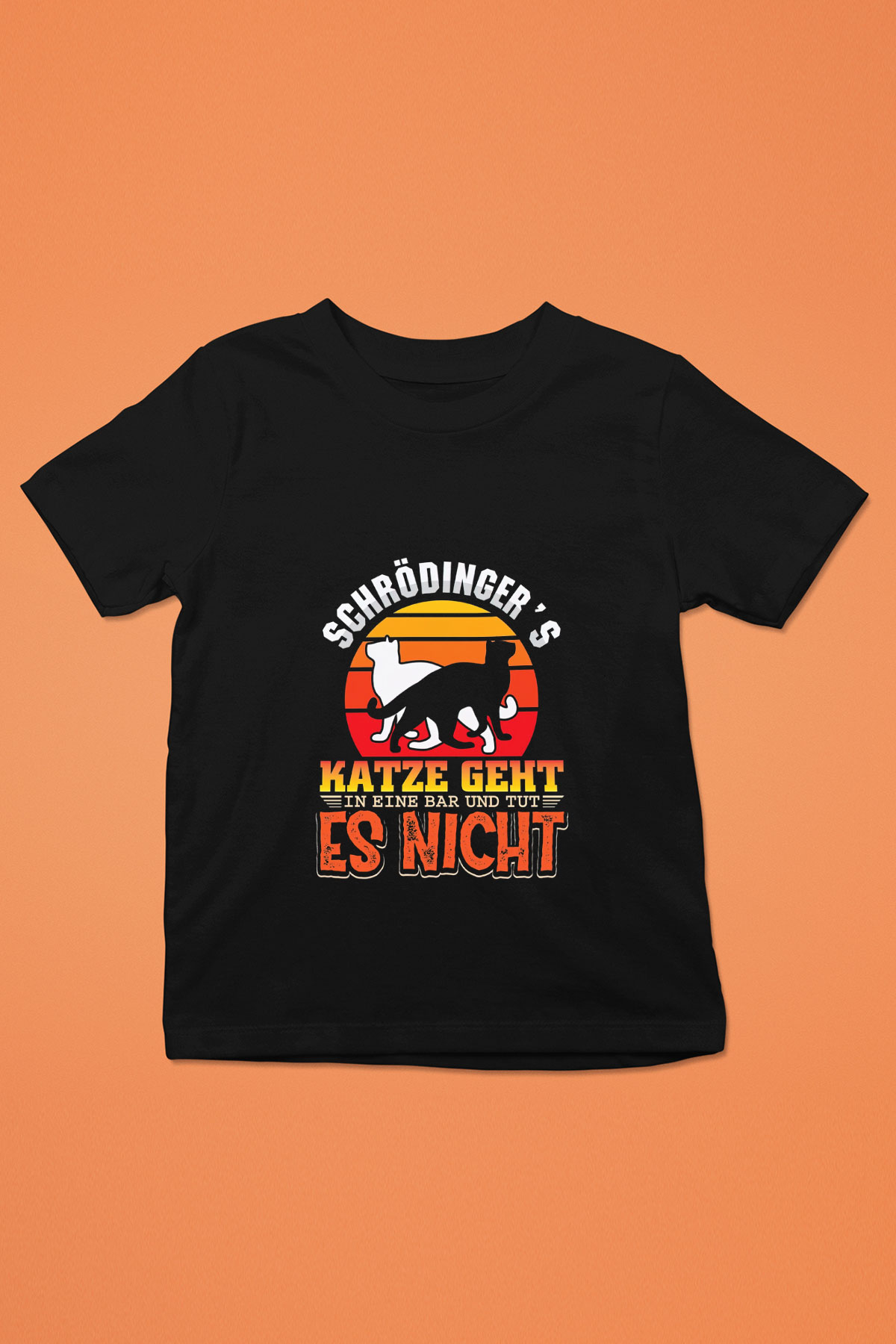 Schrödinger'in Kedisi Renkli Baskılı Unisex Siyah Çocuk Tişörtü - Tshirt