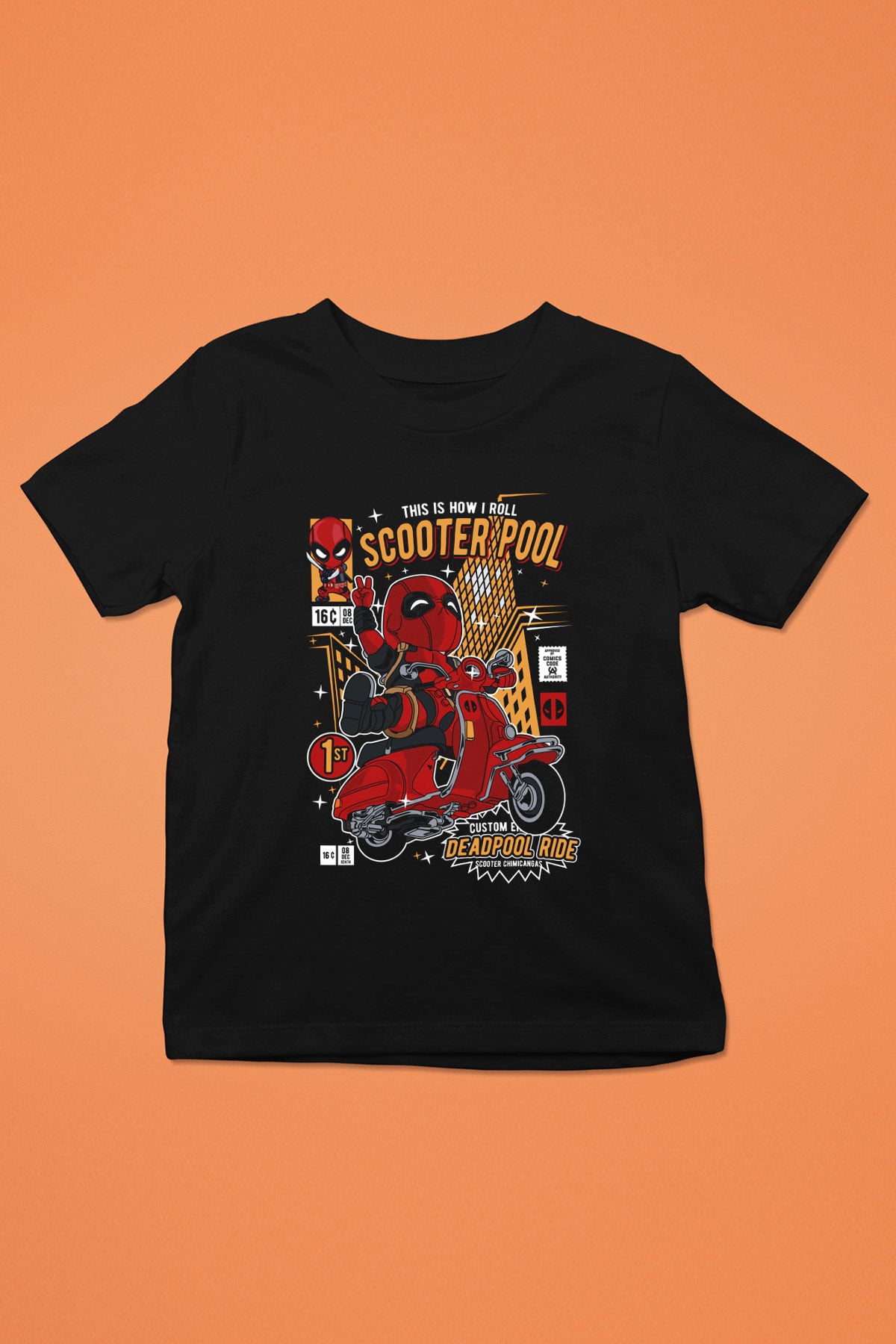 Scooter Pool Baskılı Unisex Siyah Çocuk Tişört
