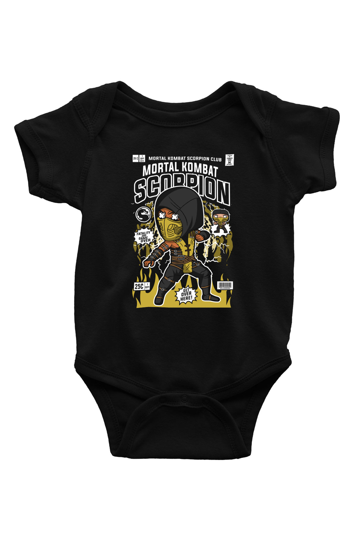 Scorpion Baskılı Unisex Siyah Bebek Body - Zıbın