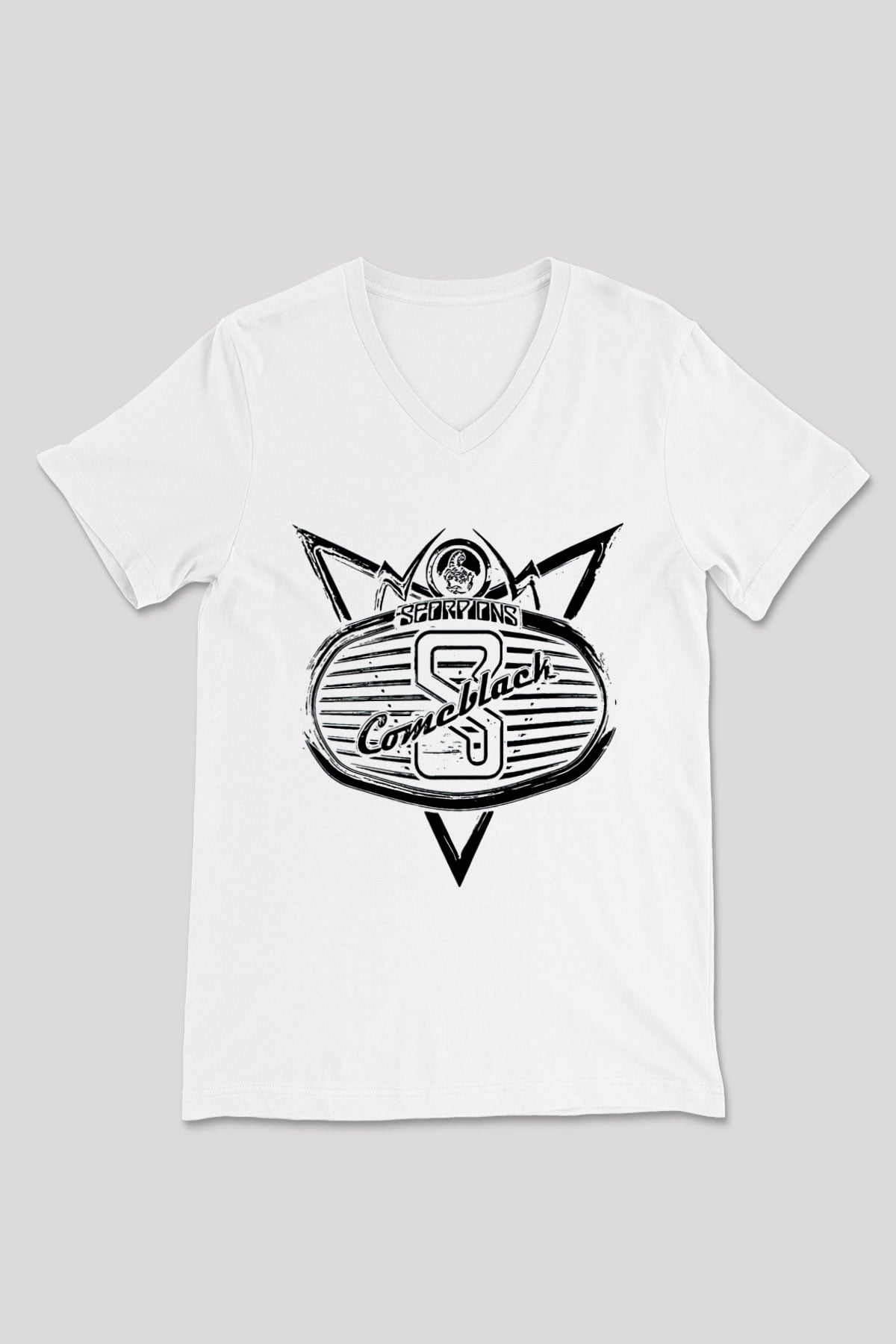 Scorpions Beyaz Unisex V Yaka Tişört T-Shirt