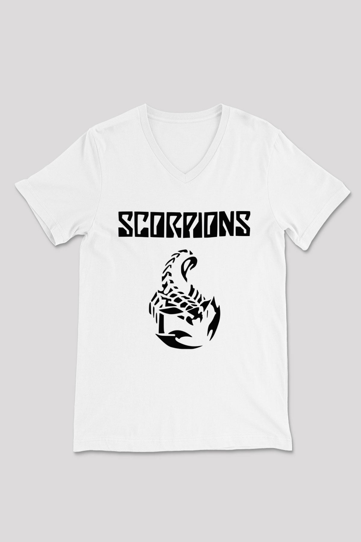 Scorpions Beyaz Unisex V Yaka Tişört T-Shirt