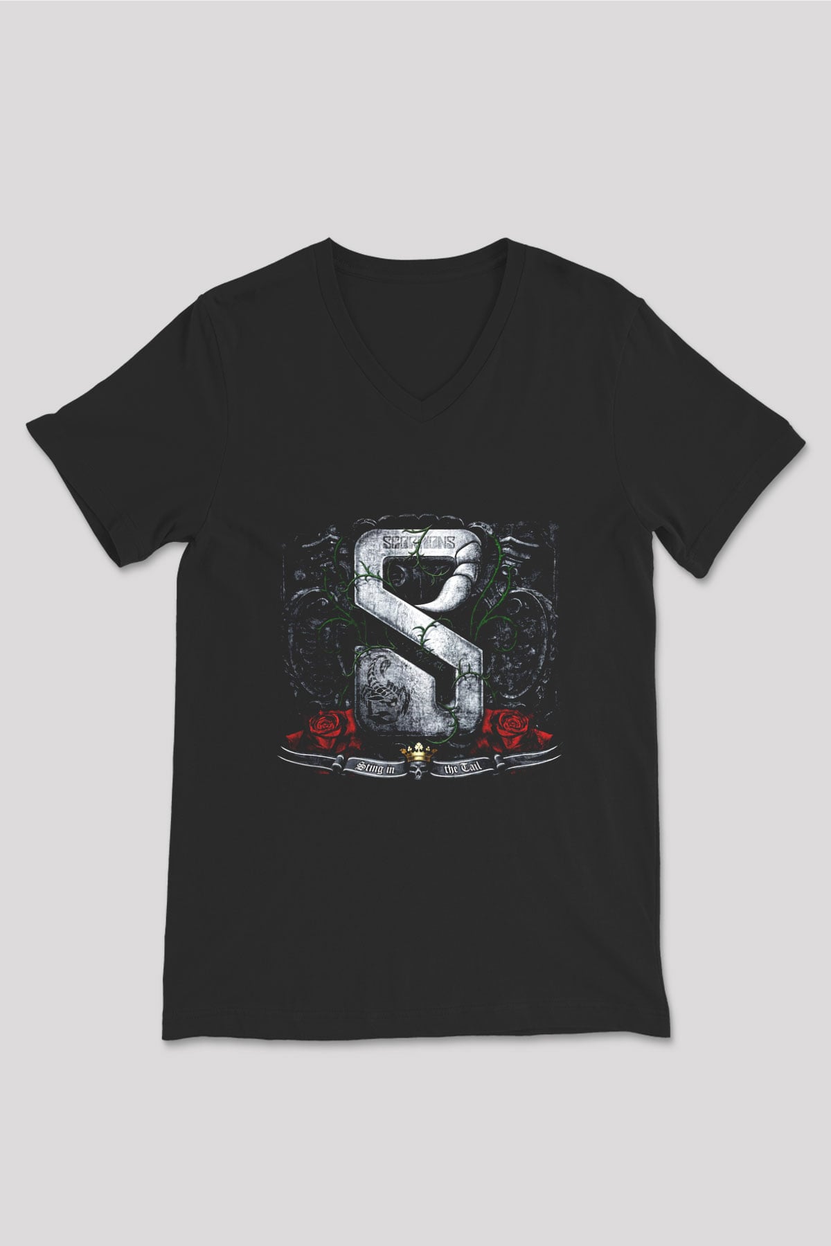 Scorpions Siyah Unisex V Yaka Tişört T-Shirt