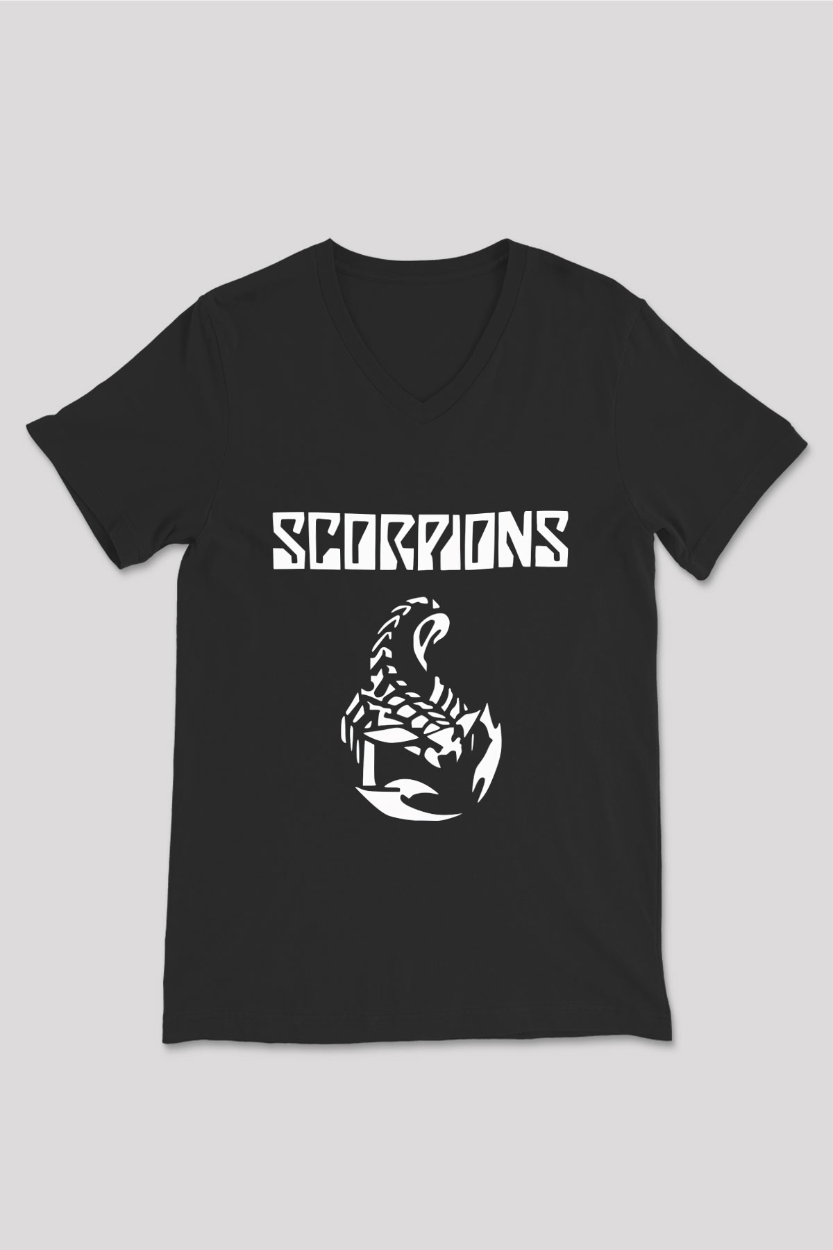 Scorpions Siyah Unisex V Yaka Tişört T-Shirt