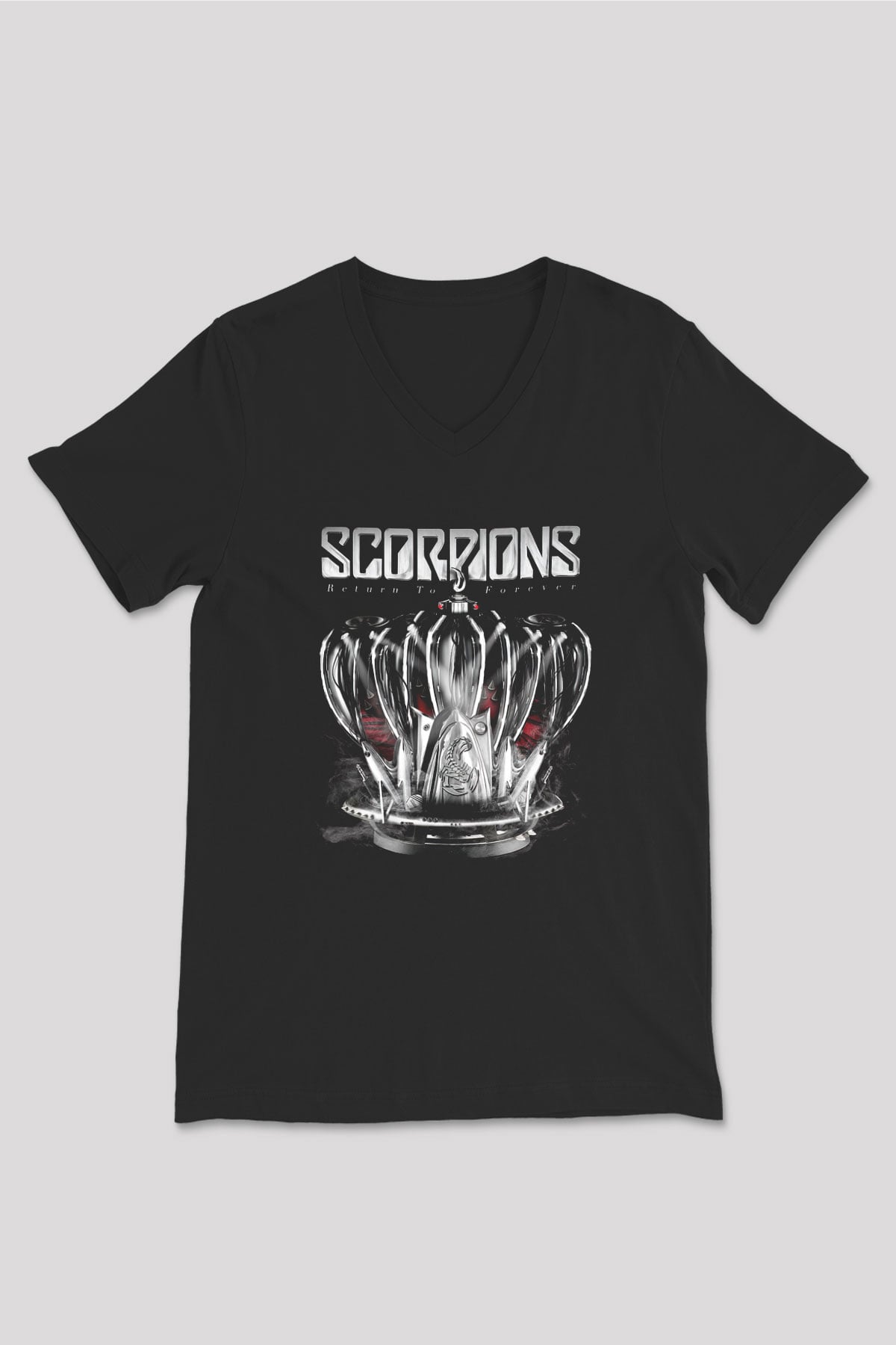 Scorpions Siyah Unisex V Yaka Tişört T-Shirt