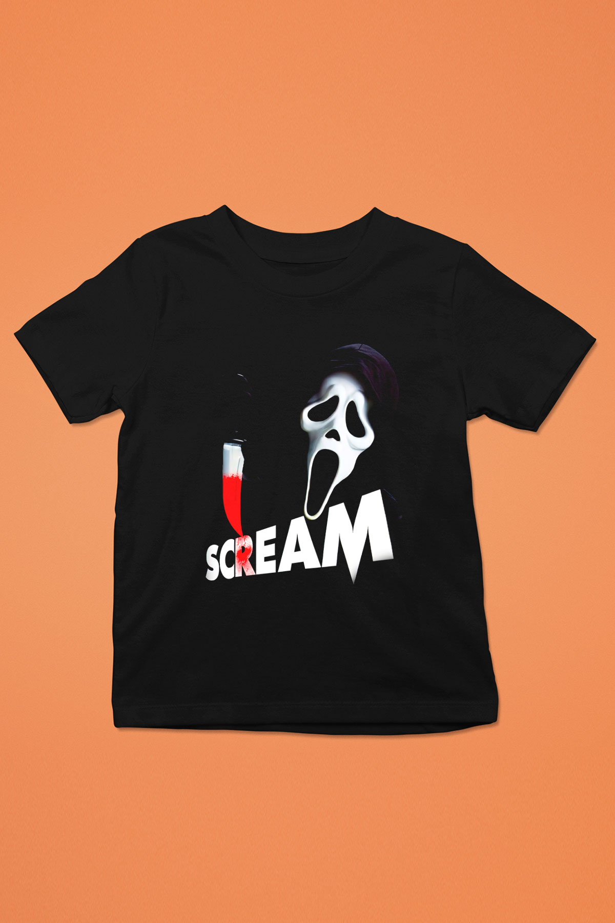 Scream Baskılı Siyah Unisex Çocuk Tişört